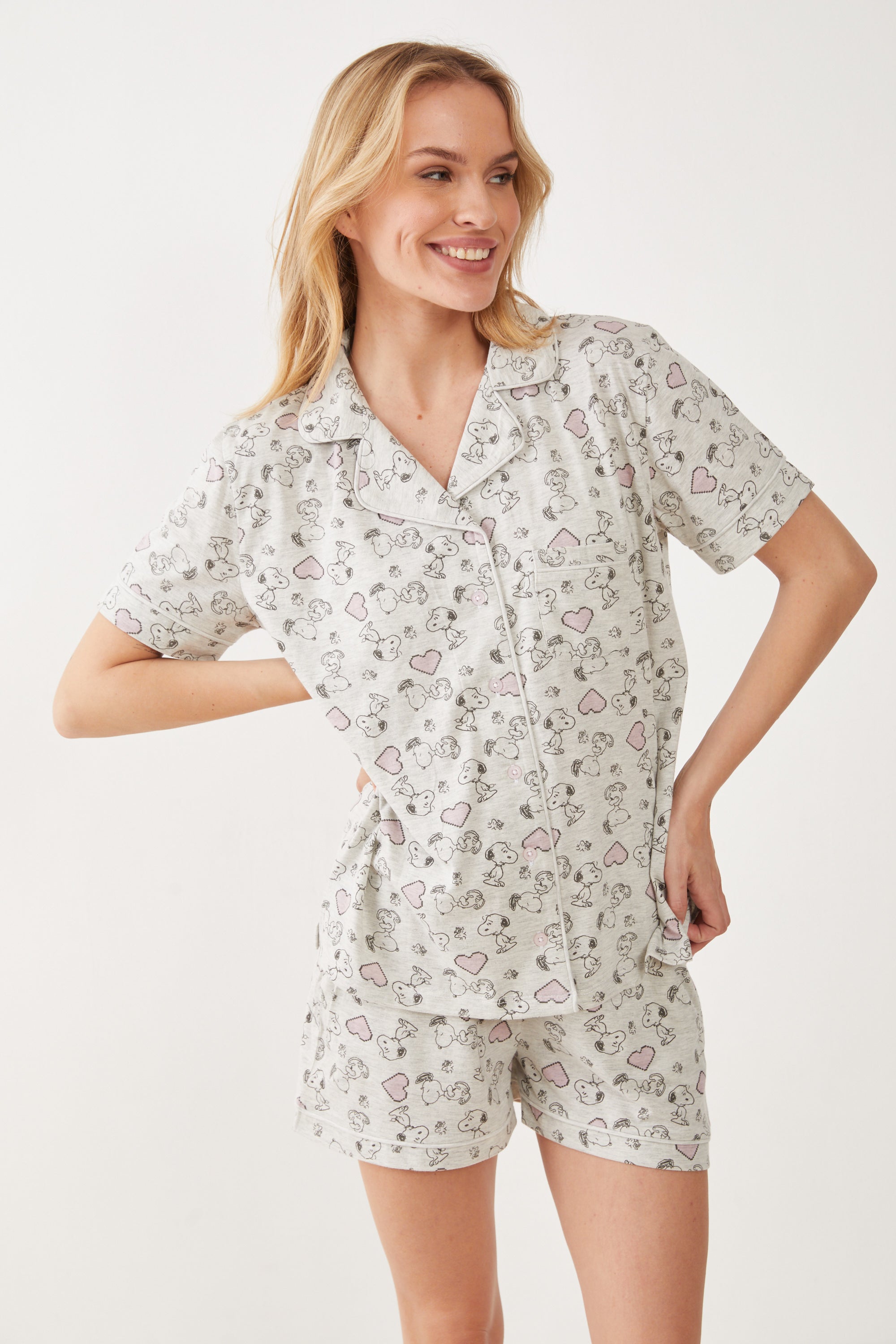 פיגמה כותנה מכופתרת- סנופי וחברים - אפור מלאנז