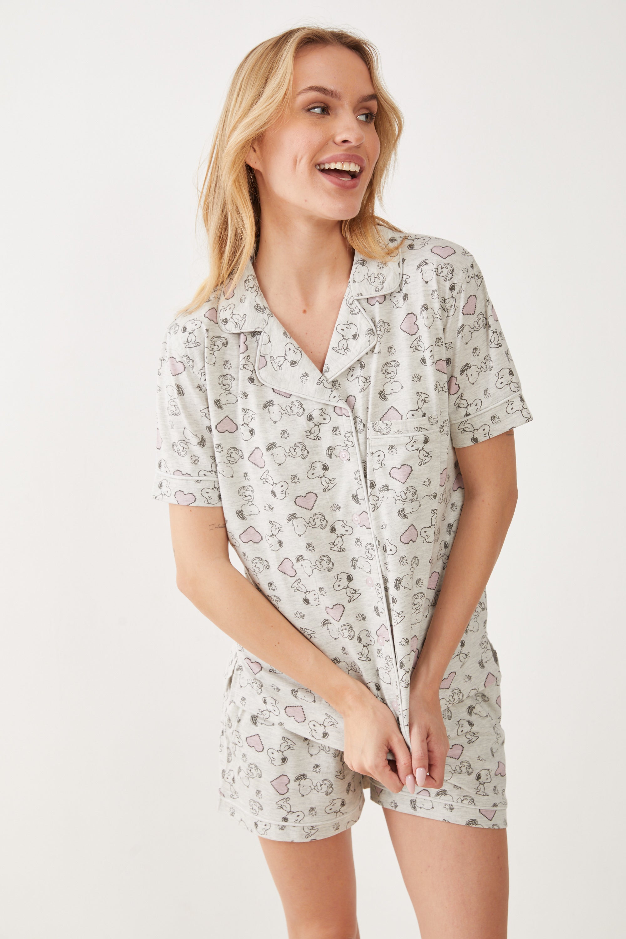 פיגמה כותנה מכופתרת- סנופי וחברים - אפור מלאנז