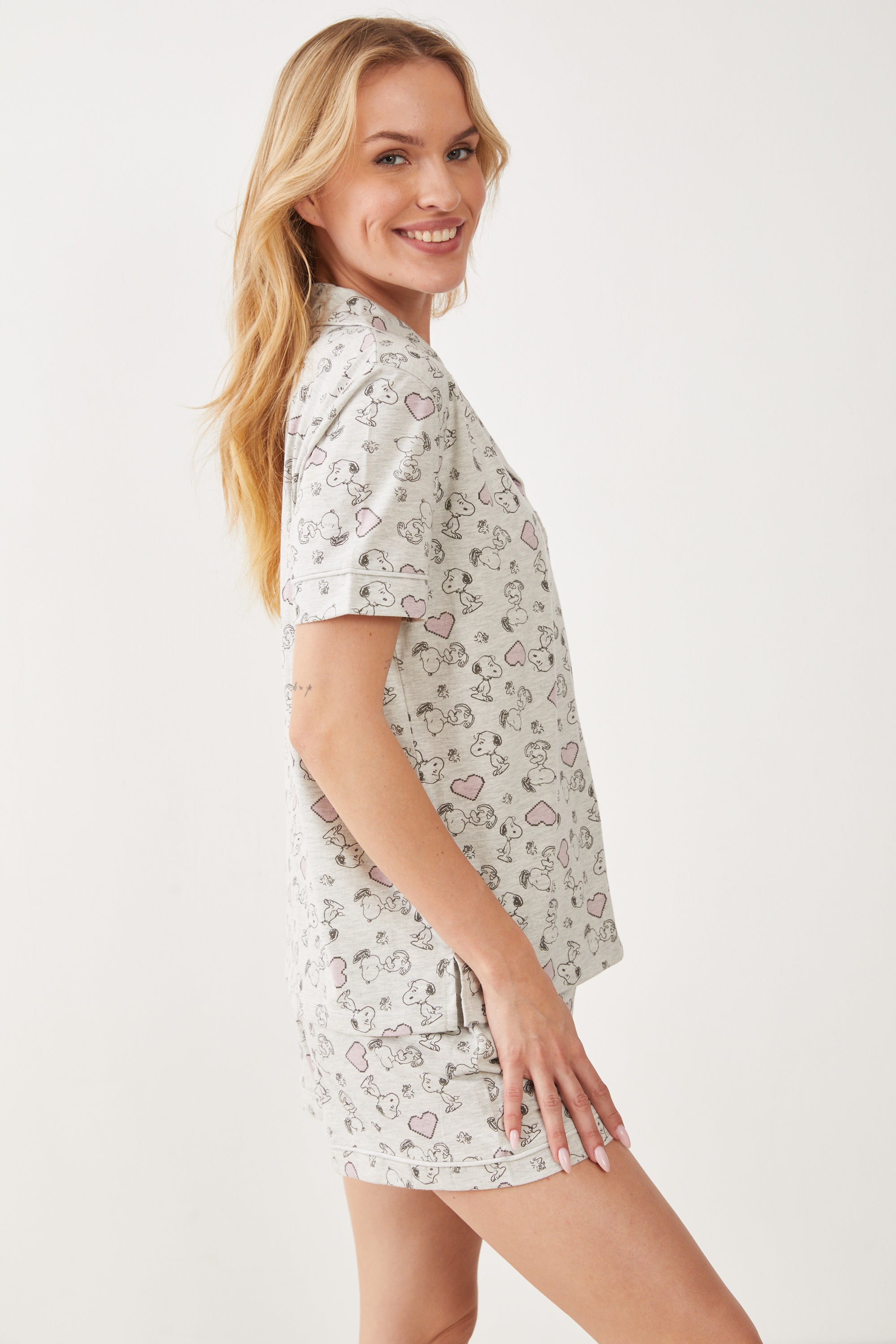 פיגמה כותנה מכופתרת- סנופי וחברים - אפור מלאנז