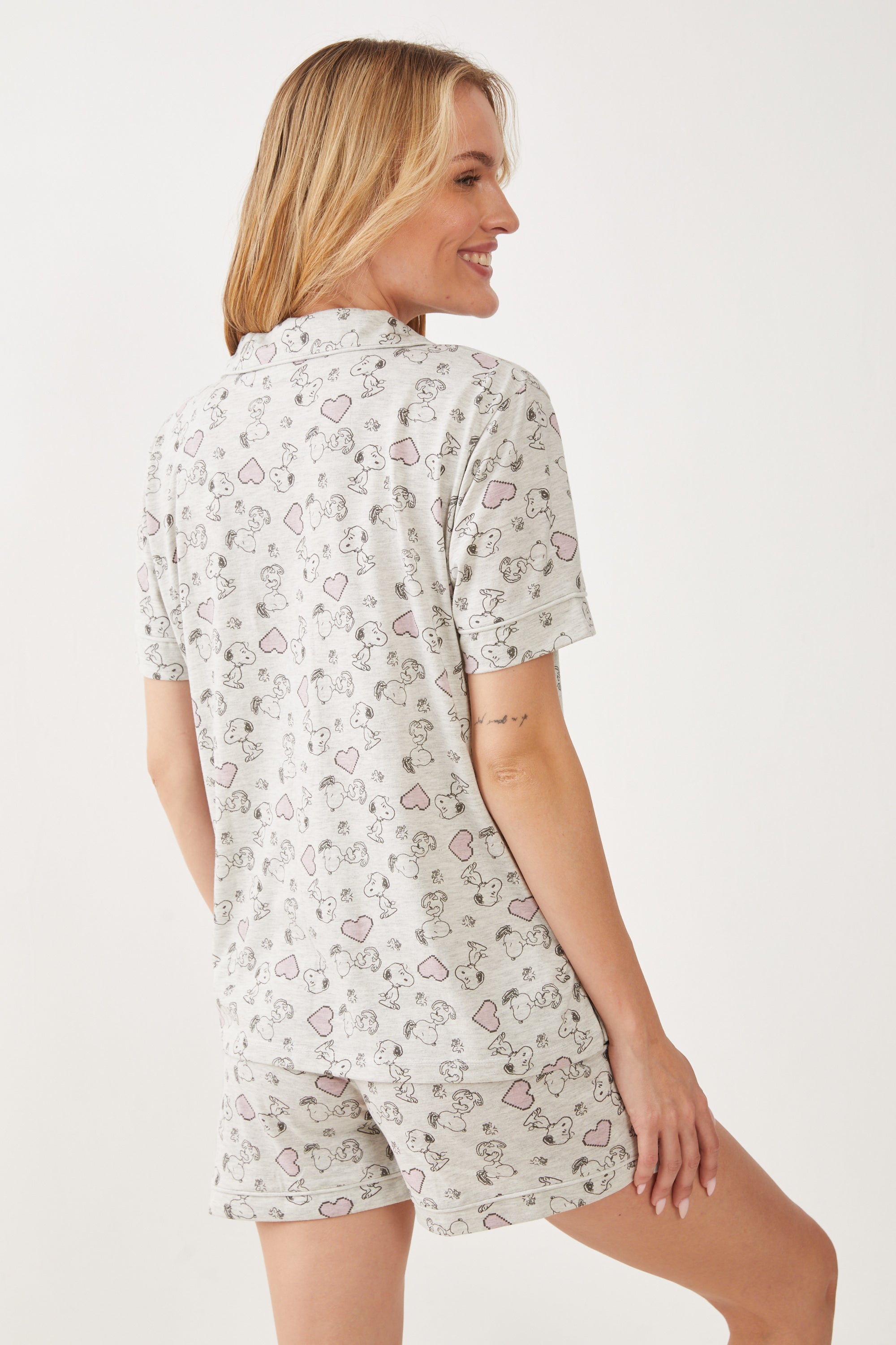 פיגמה כותנה מכופתרת- סנופי וחברים - אפור מלאנז