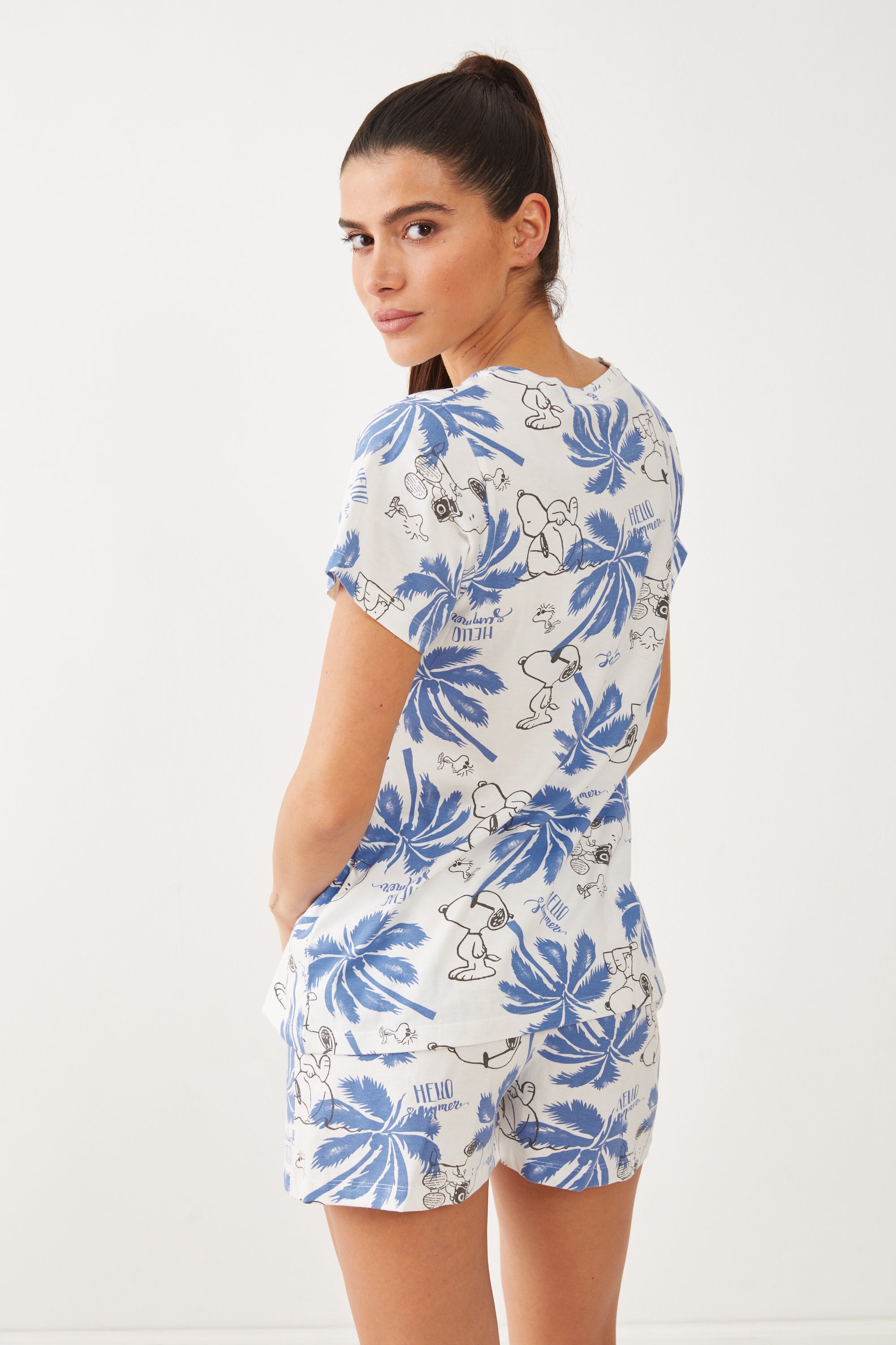 פיג'מה קצרה כותנה סנופי משחק - כחול בהיר