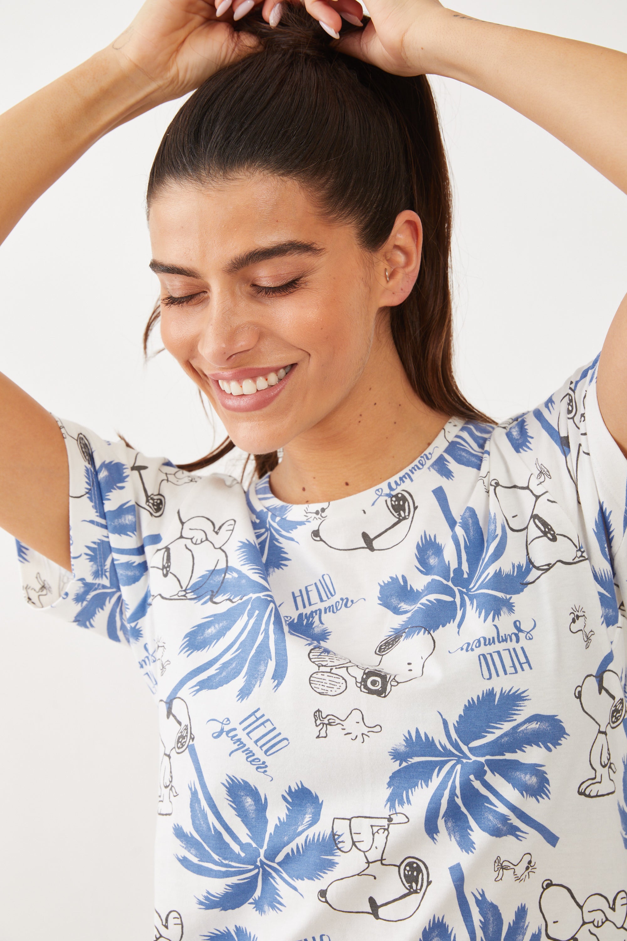 פיג'מה קצרה כותנה סנופי משחק - כחול בהיר