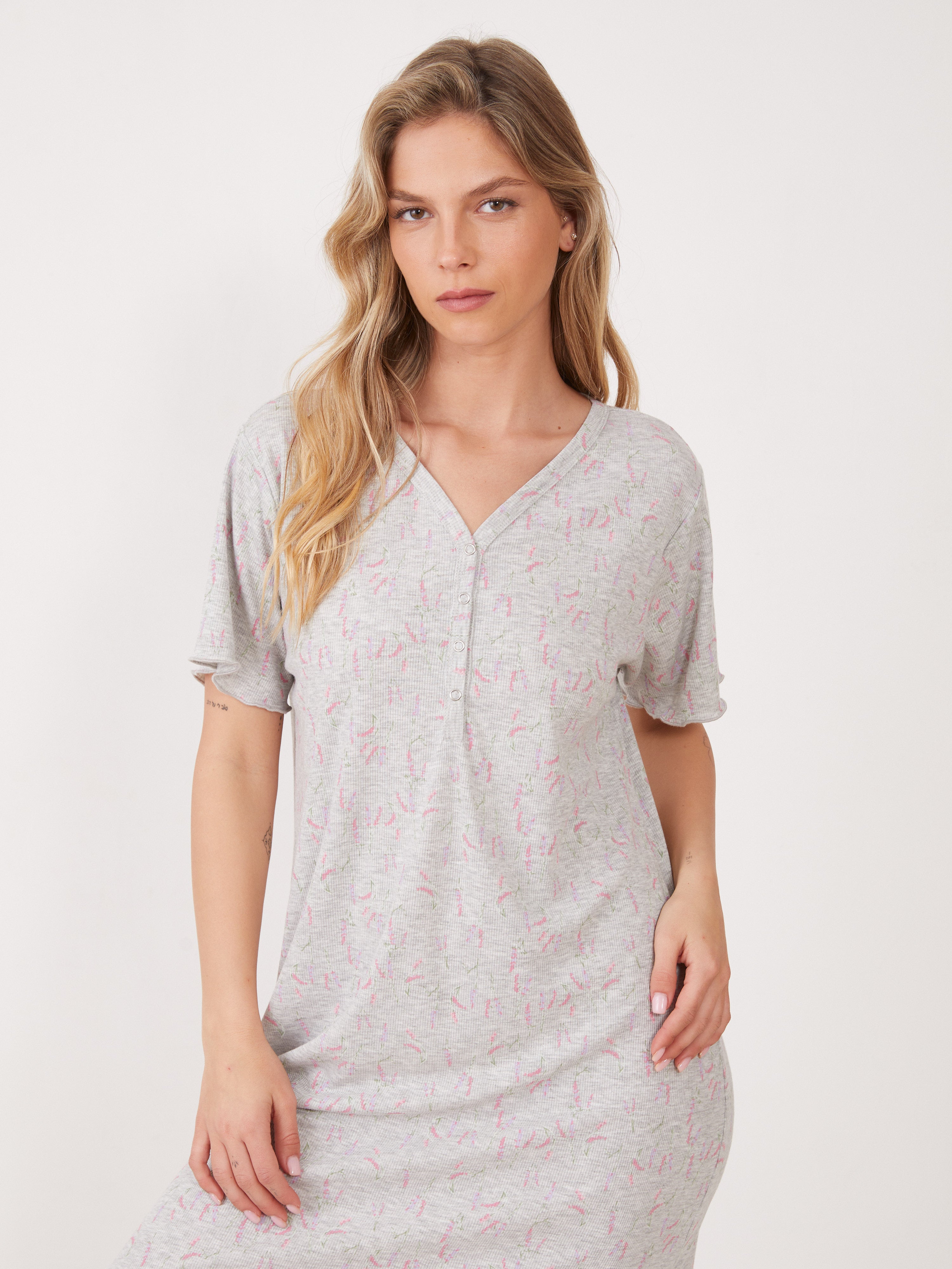 טהבד כותונת ריב--פרחים קטנים אפור מלאנז