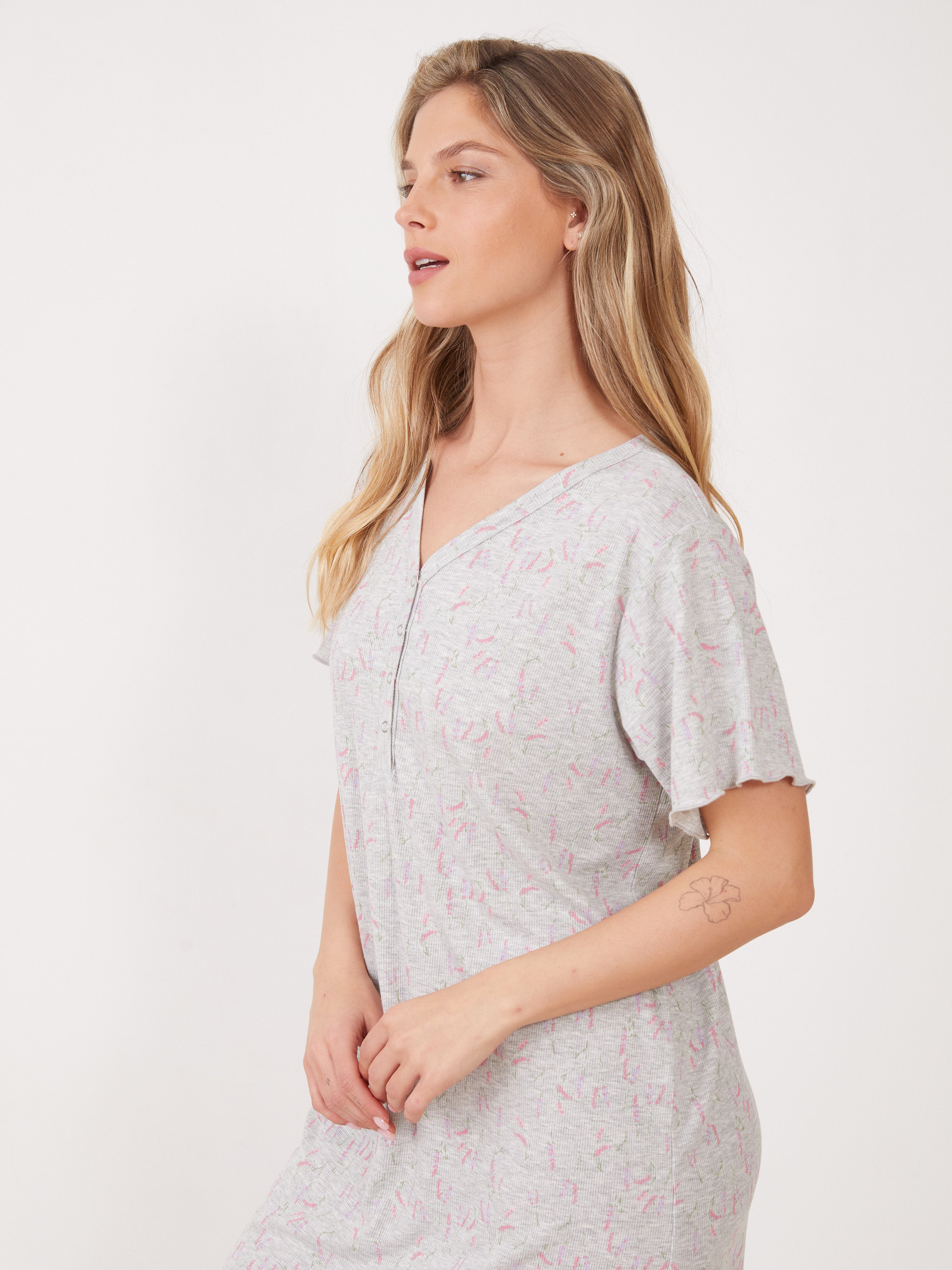 טהבד כותונת ריב--פרחים קטנים אפור מלאנז