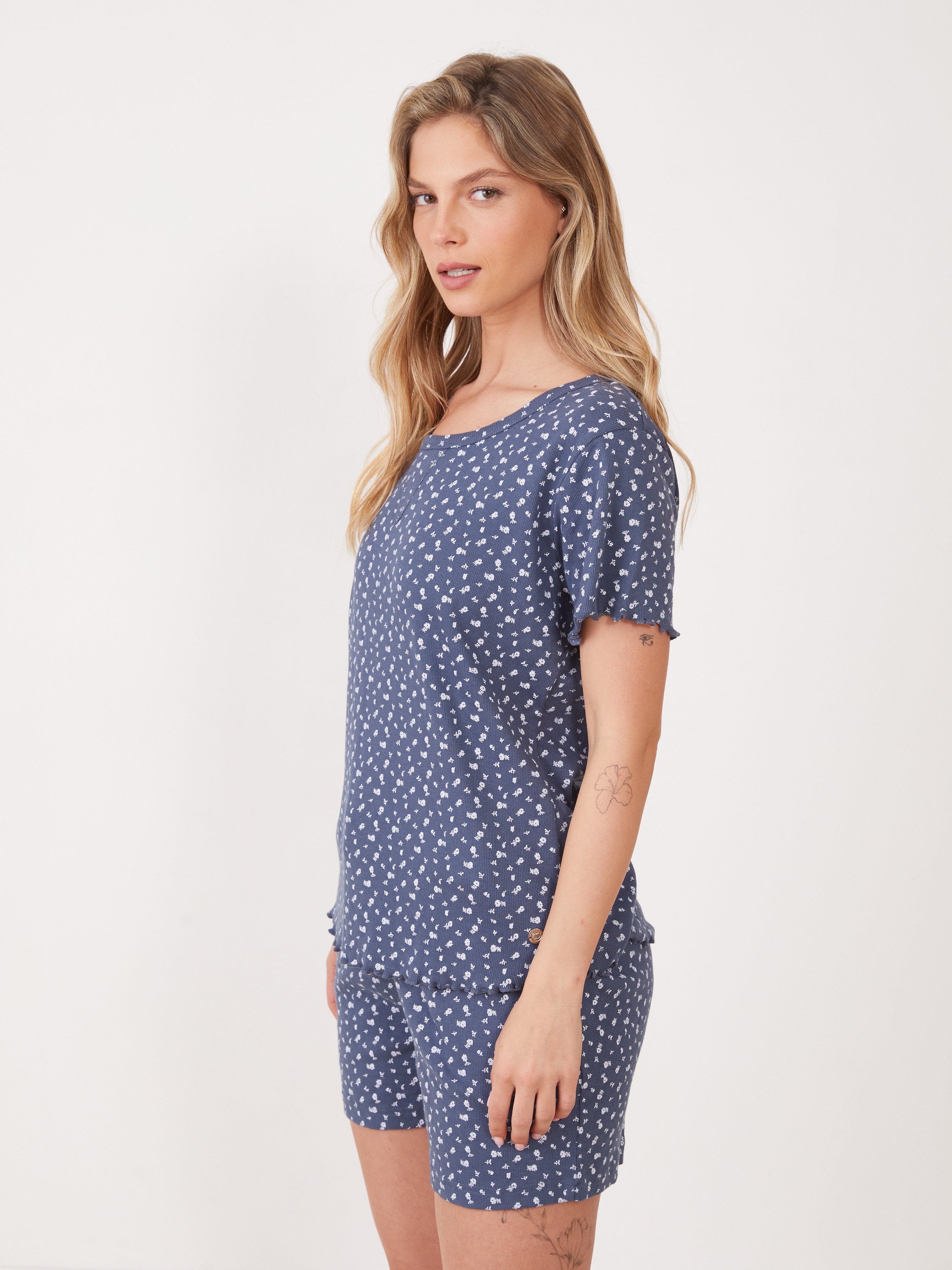 טהבד ריב מ.קצר-פרחים - כחול ג'ינס