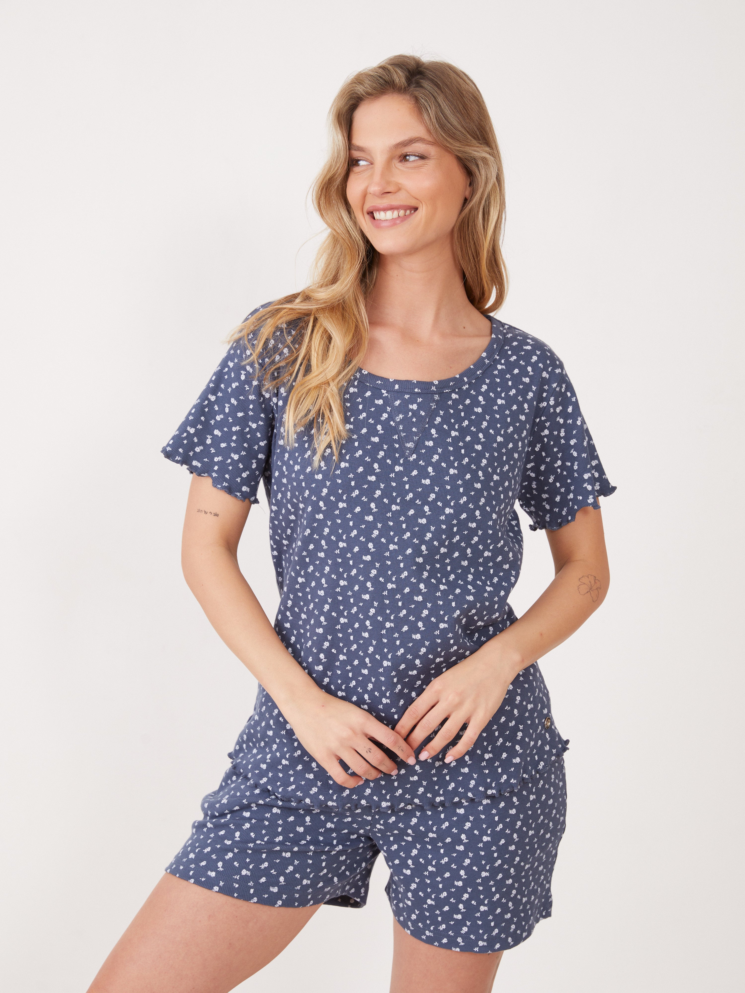 טהבד ריב מ.קצר-פרחים - כחול ג'ינס