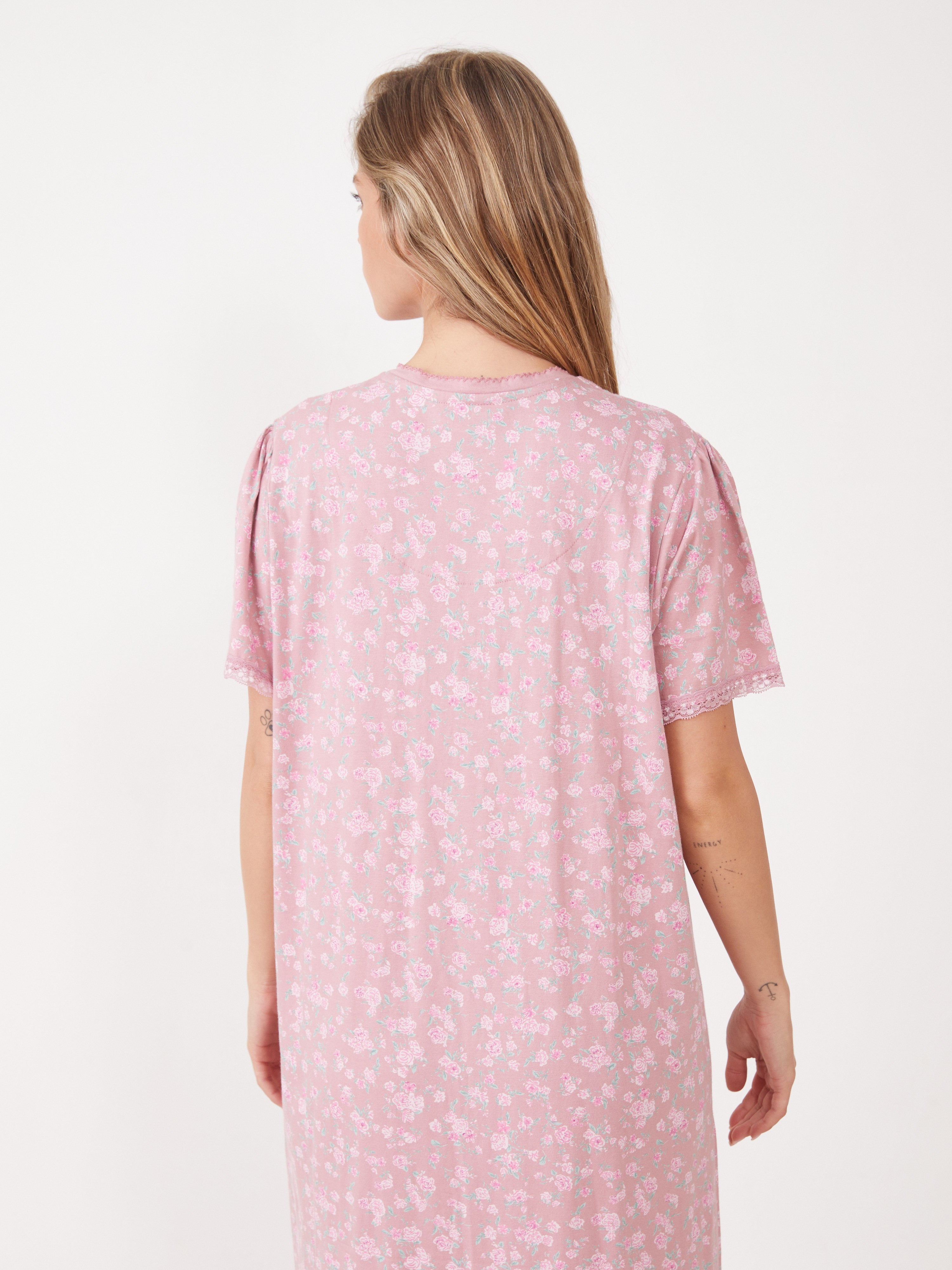 טהבד כותונת פרחונית שרוול קצר - ורוד מעושן