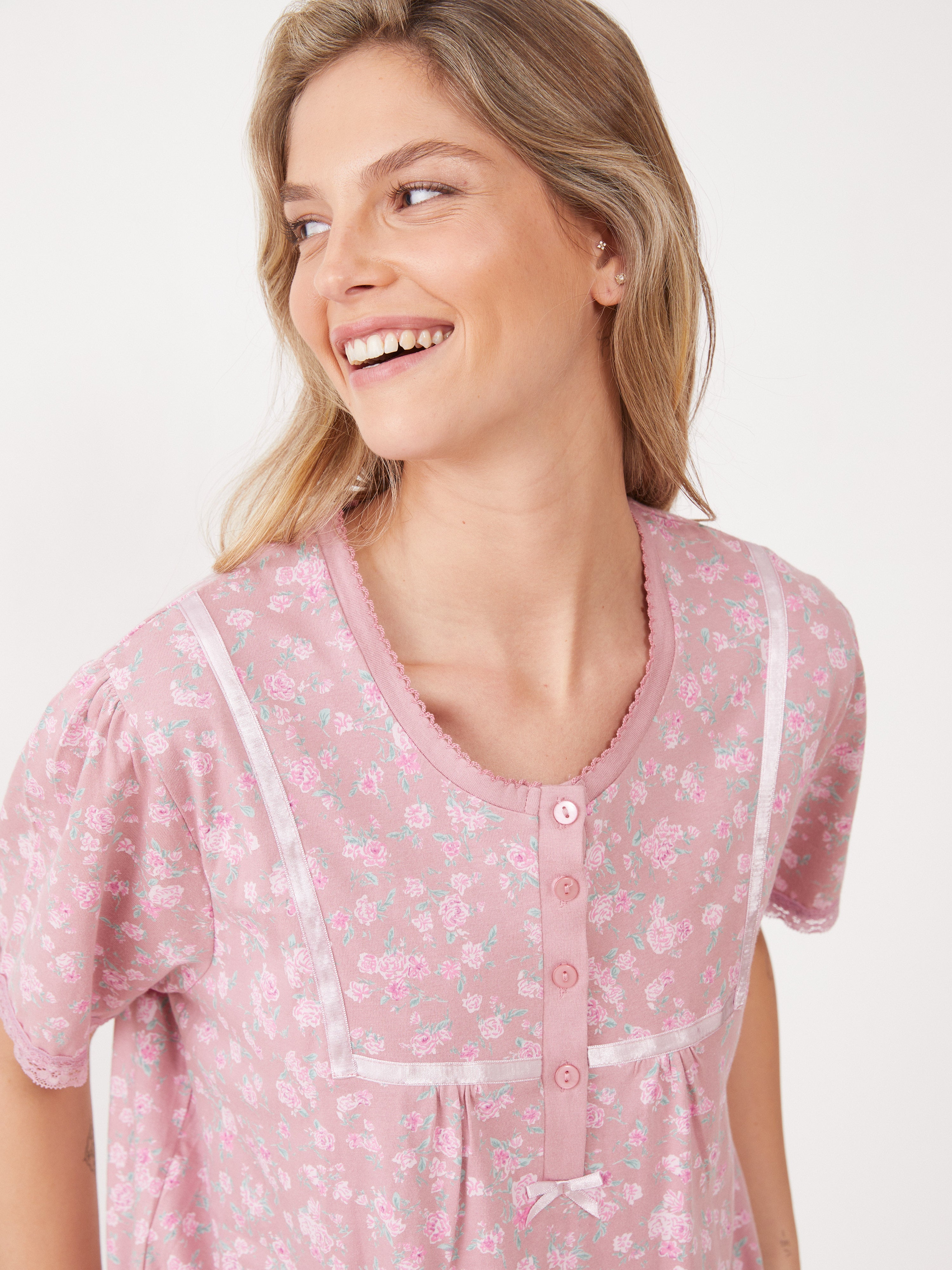 טהבד כותונת פרחונית שרוול קצר - ורוד מעושן