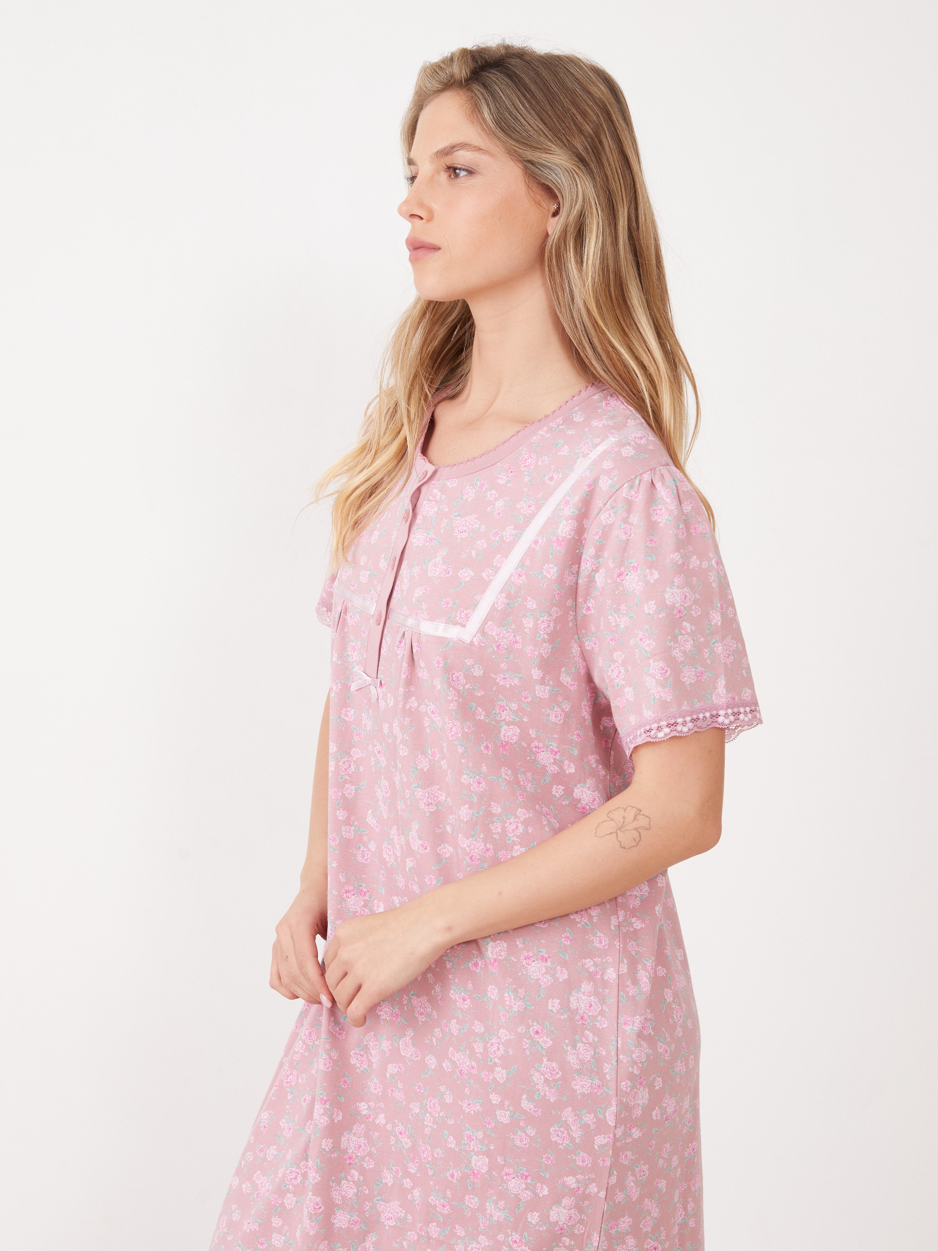 טהבד כותונת פרחונית שרוול קצר - ורוד מעושן