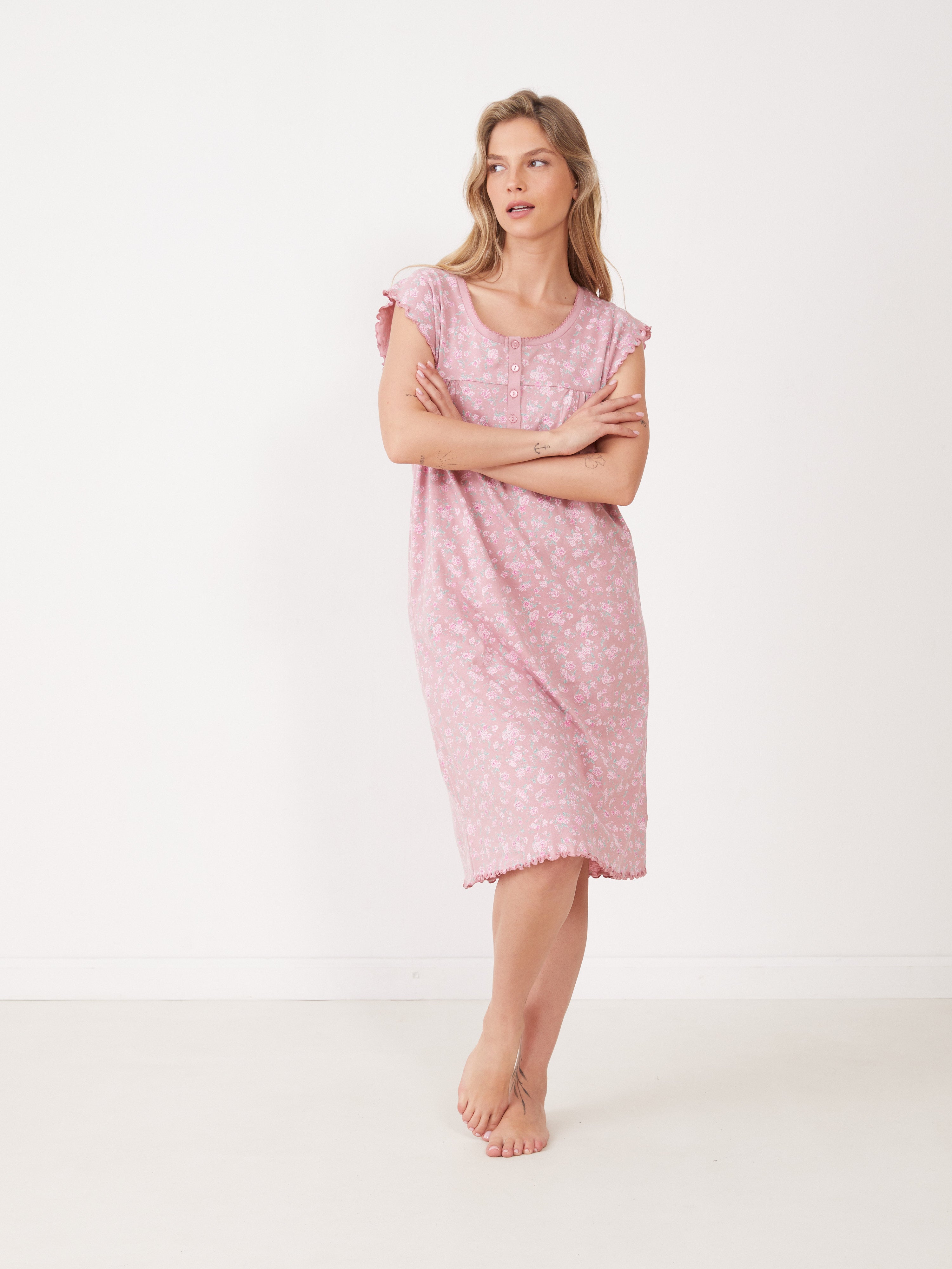 כותונת טהבד פרחונית - ורוד מעושן