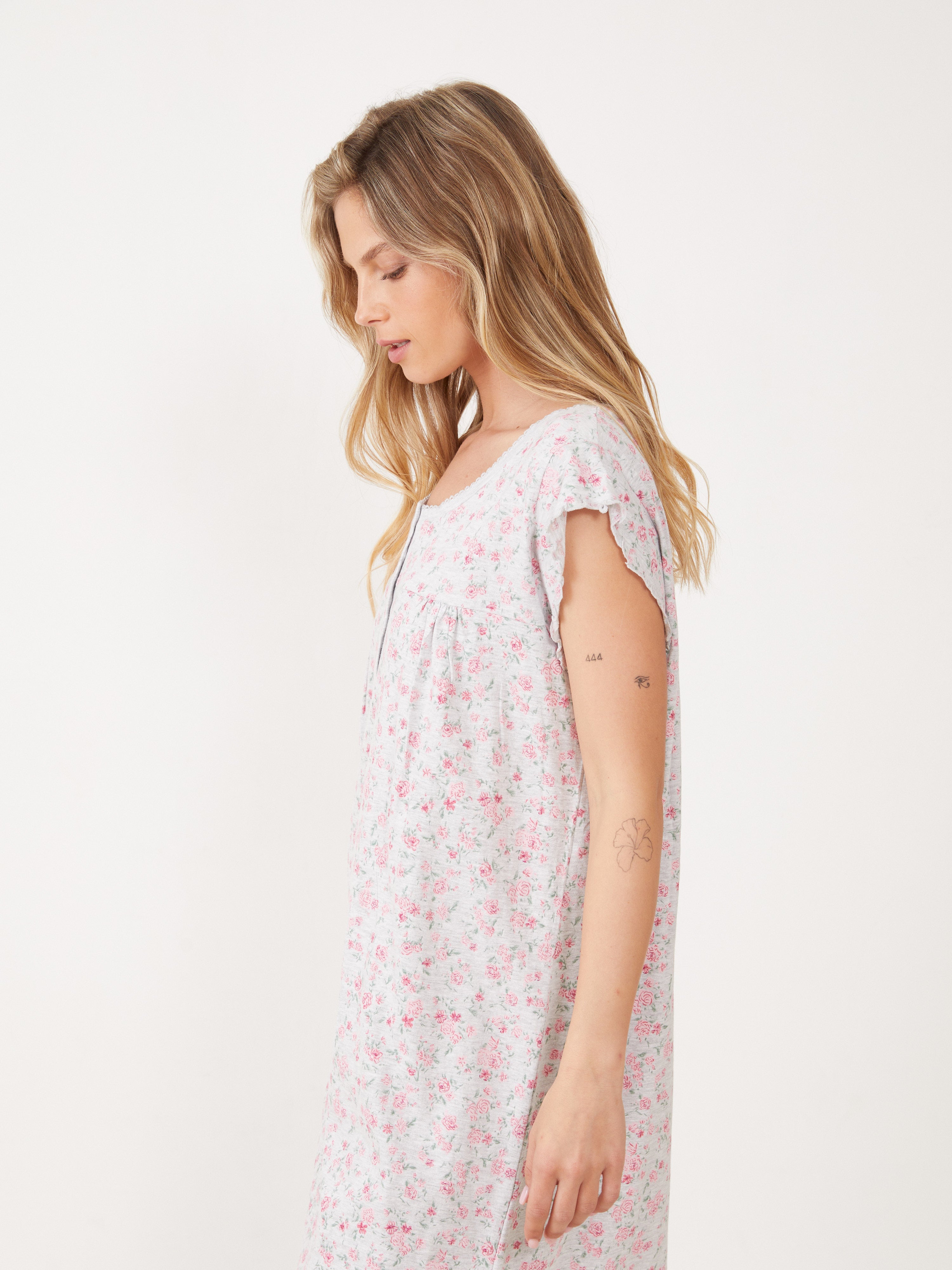 כותונת טהבד פרחונית - אפור מלאנז