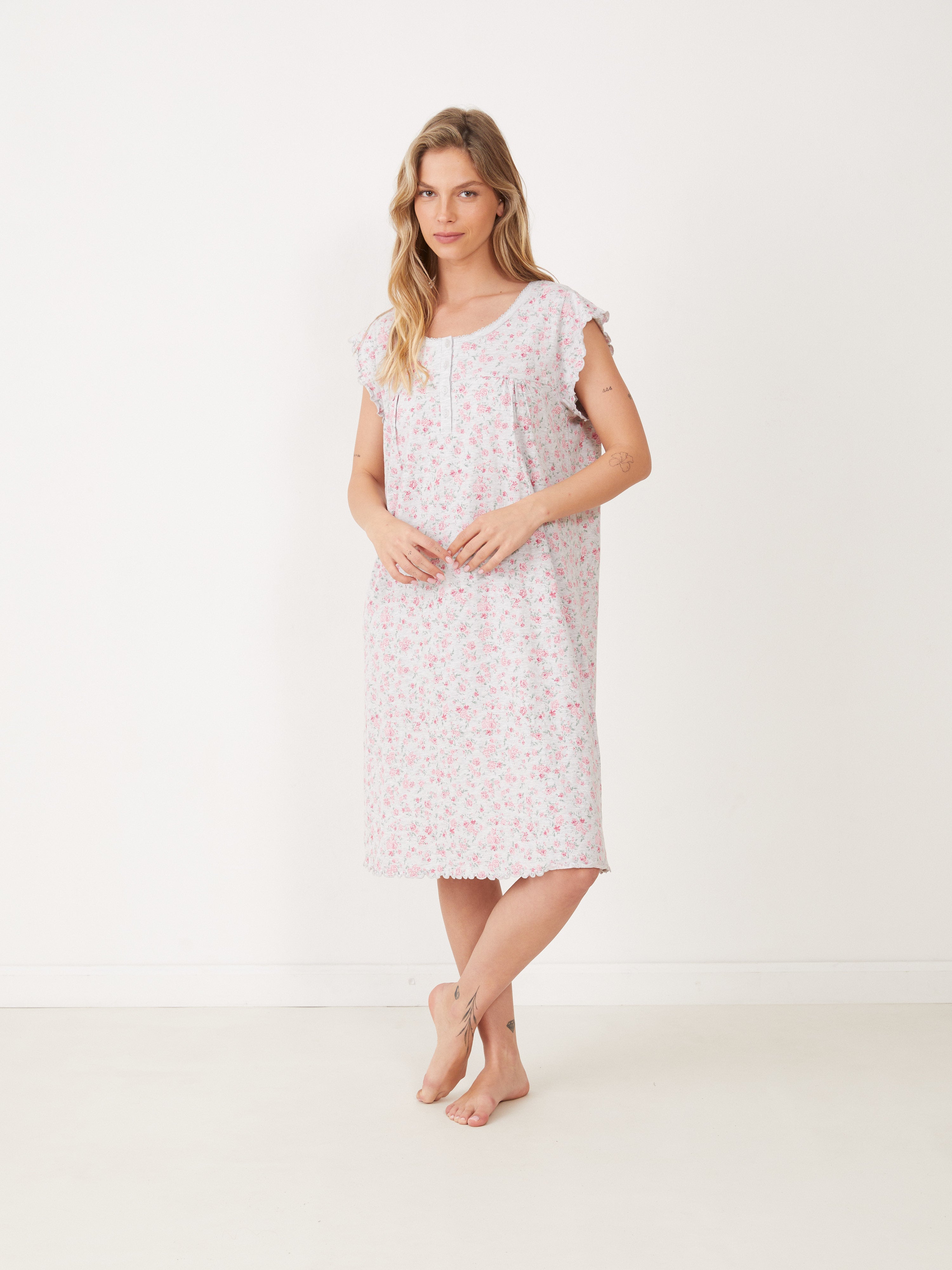 כותונת טהבד פרחונית - אפור מלאנז