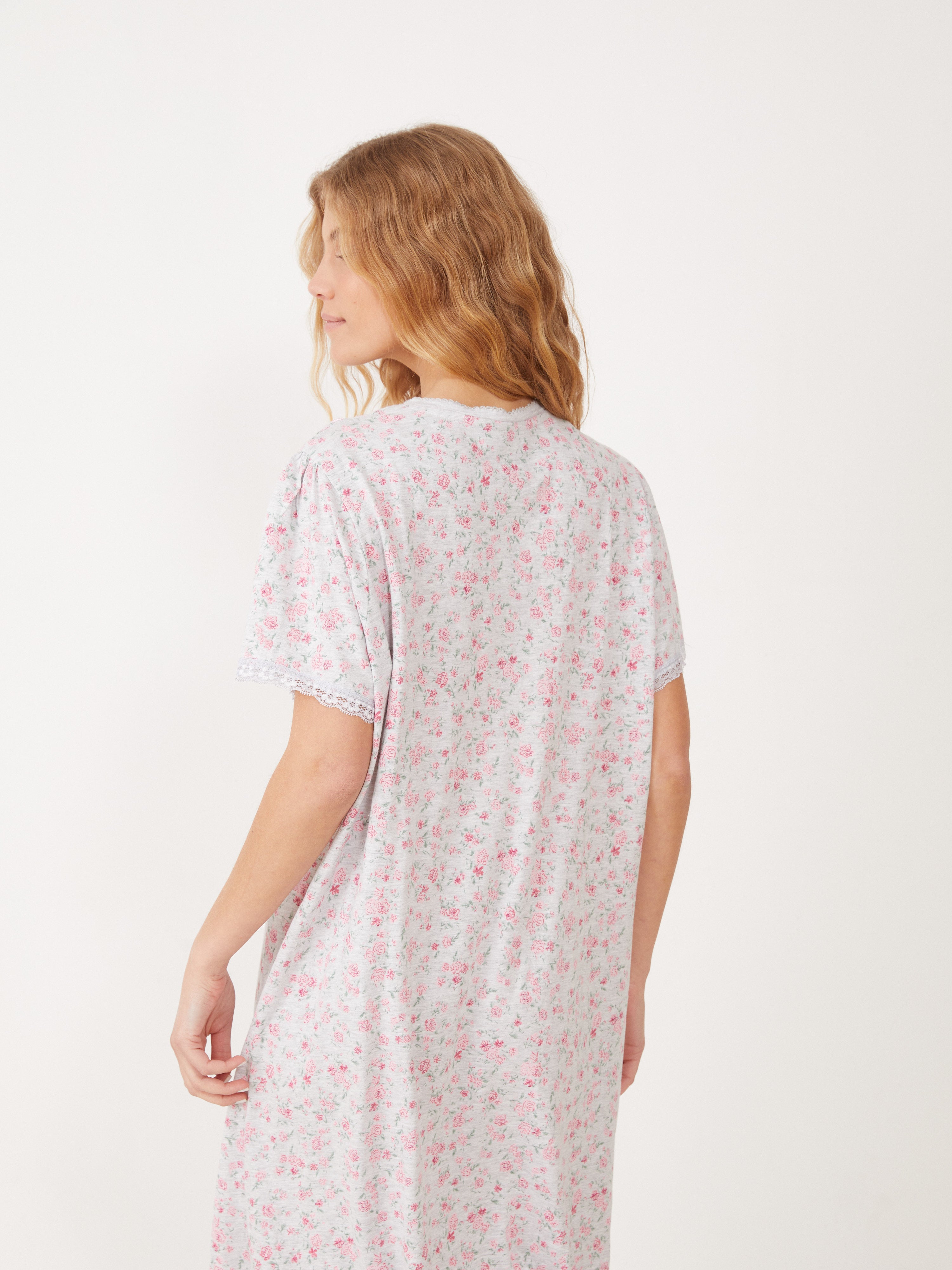 טהבד כותונת פרחונית שרוול קצר - אפור מלאנז