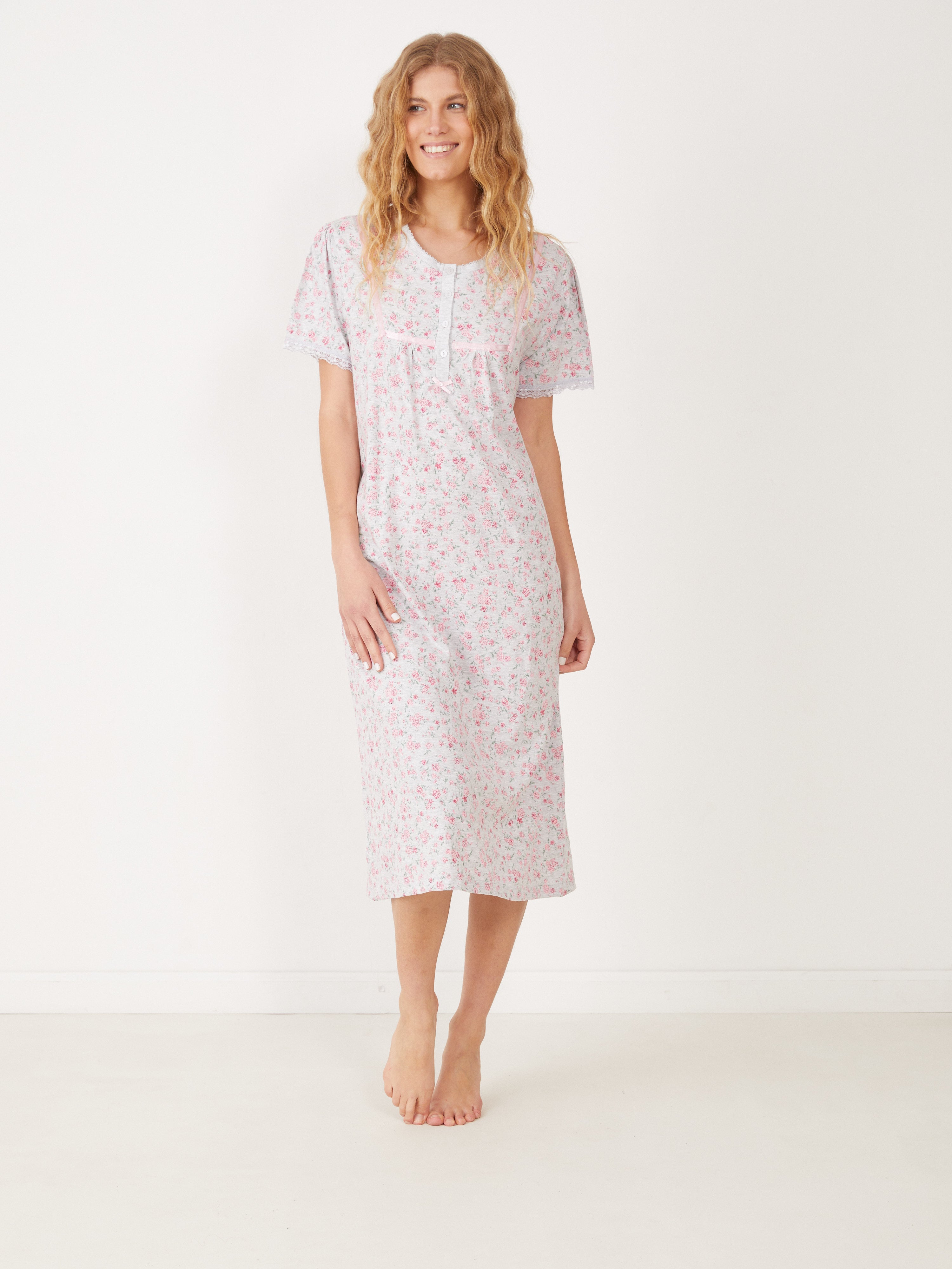 טהבד כותונת פרחונית שרוול קצר - אפור מלאנז