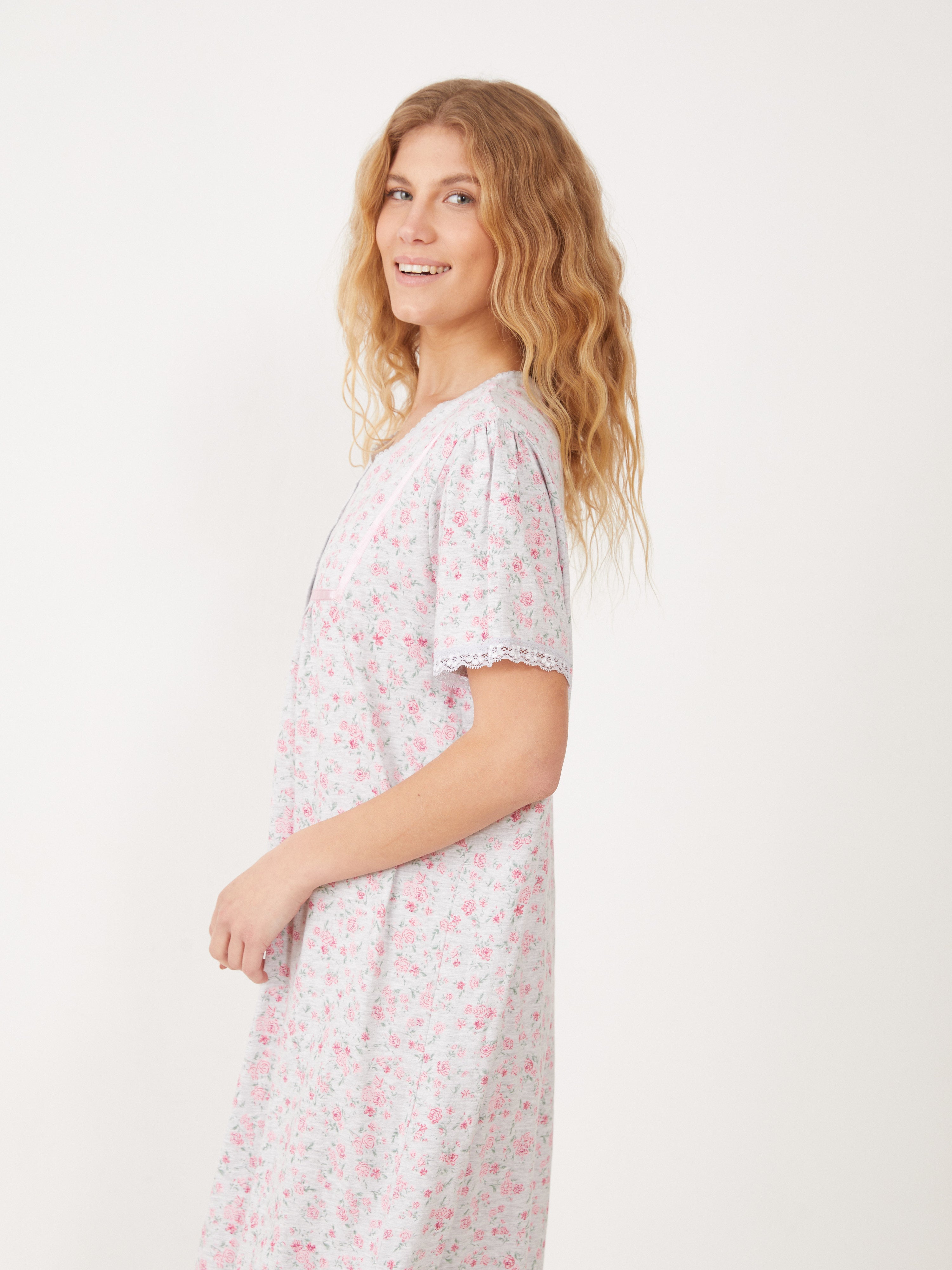 טהבד כותונת פרחונית שרוול קצר - אפור מלאנז