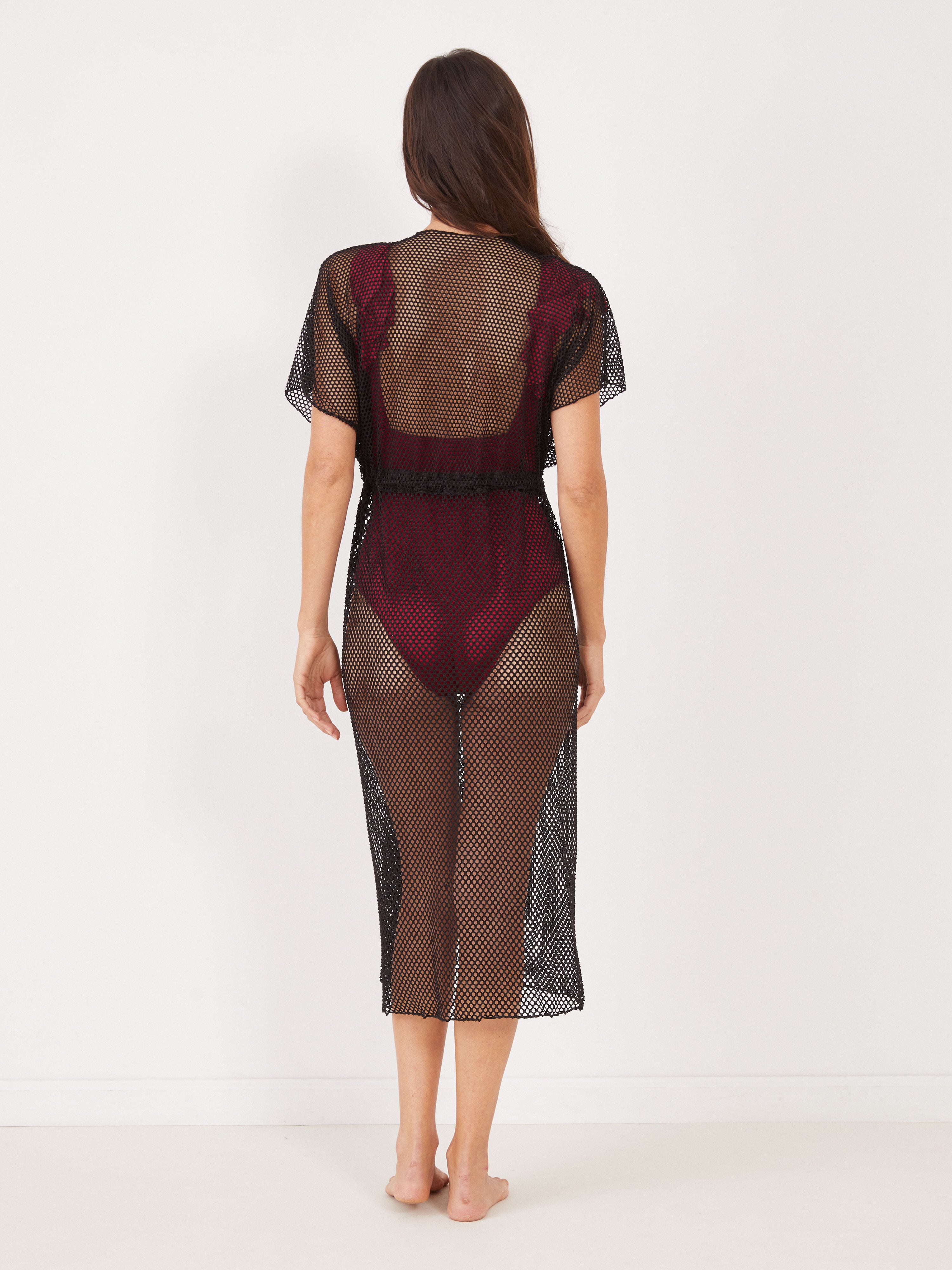 שמלת חוף רשת פתוחה ארוכה -שחור