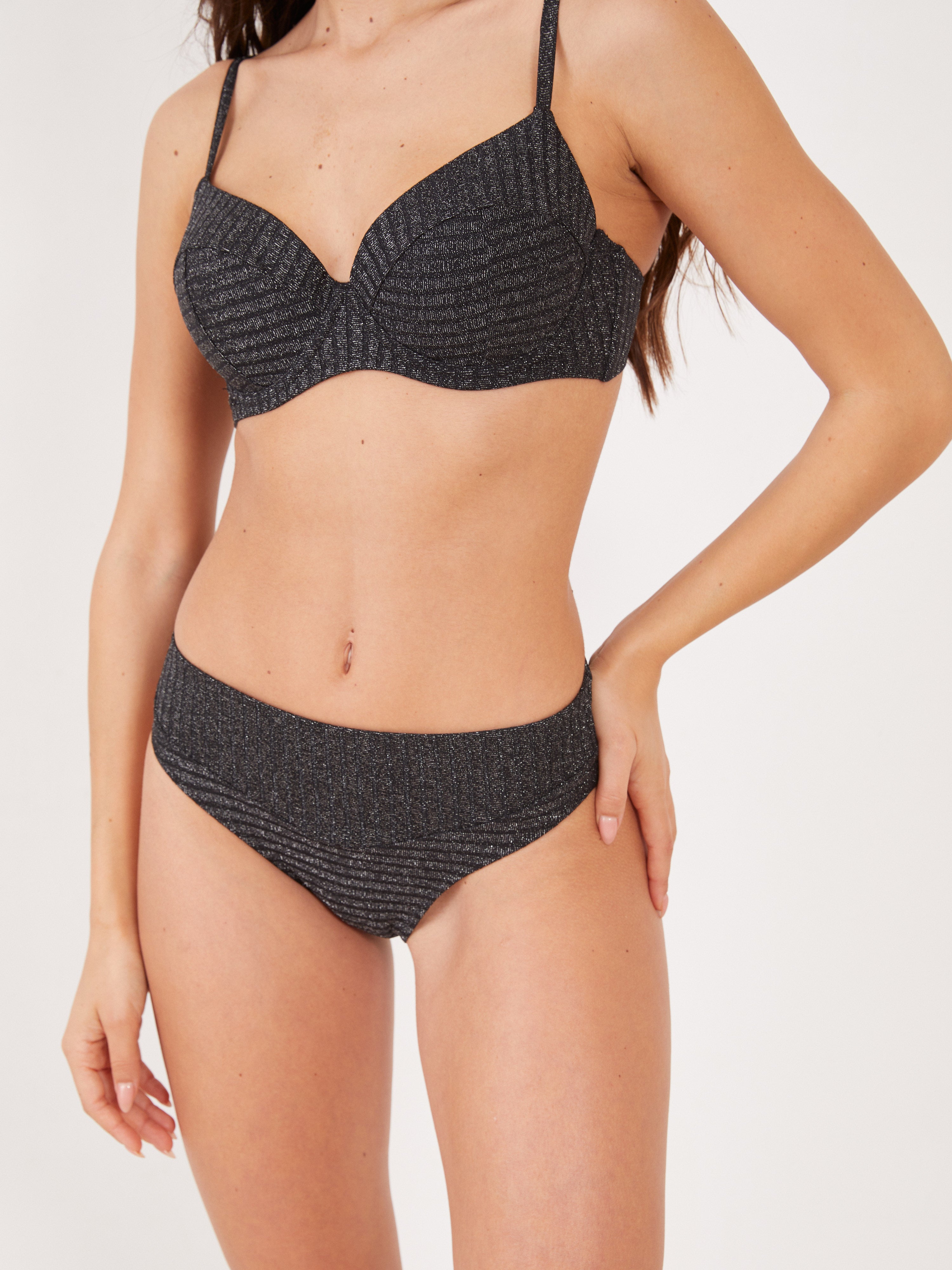 סט בגד ים ביקיני לורקס פסים- שחור