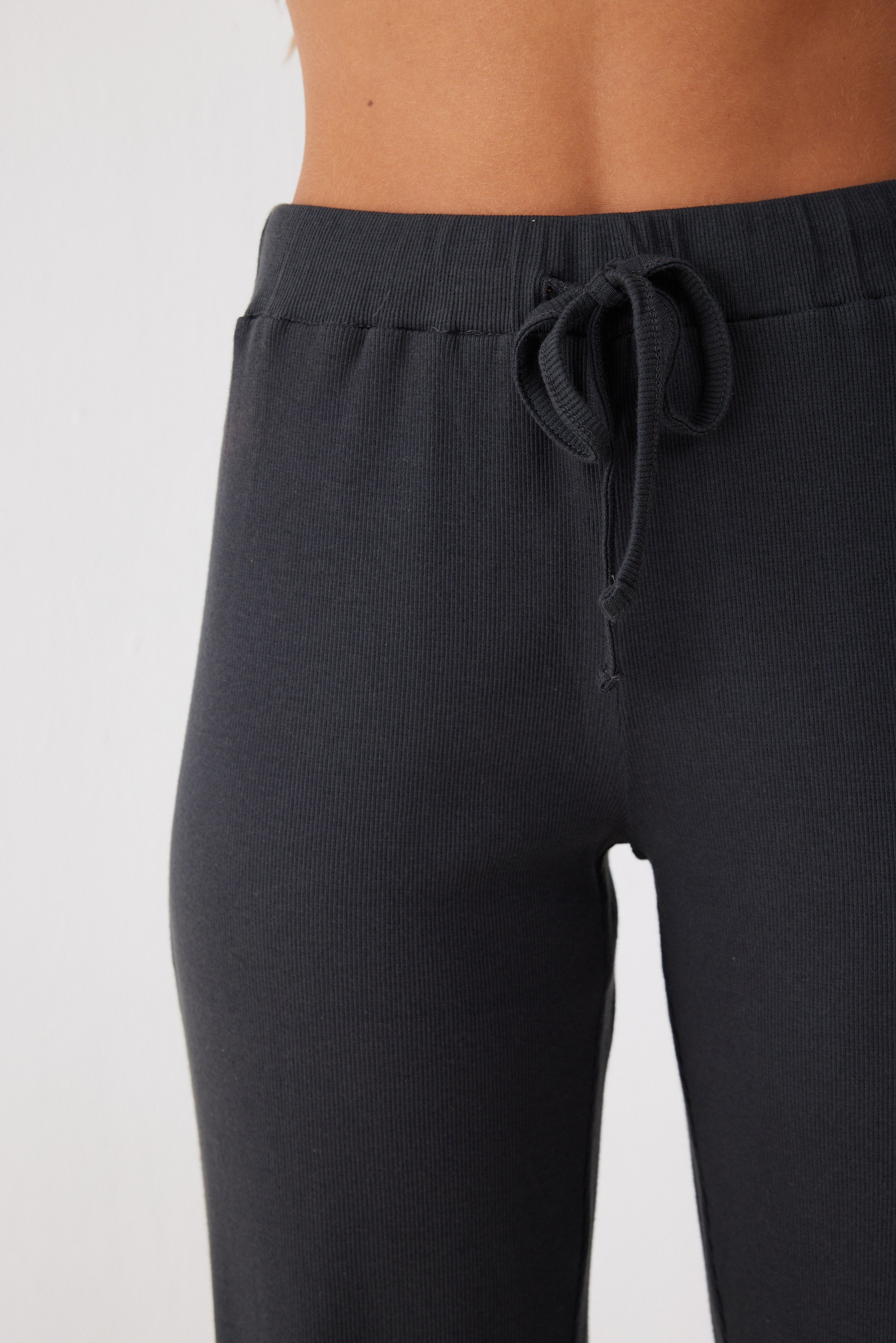 פיג'מה ריב כותנה - אפור כהה