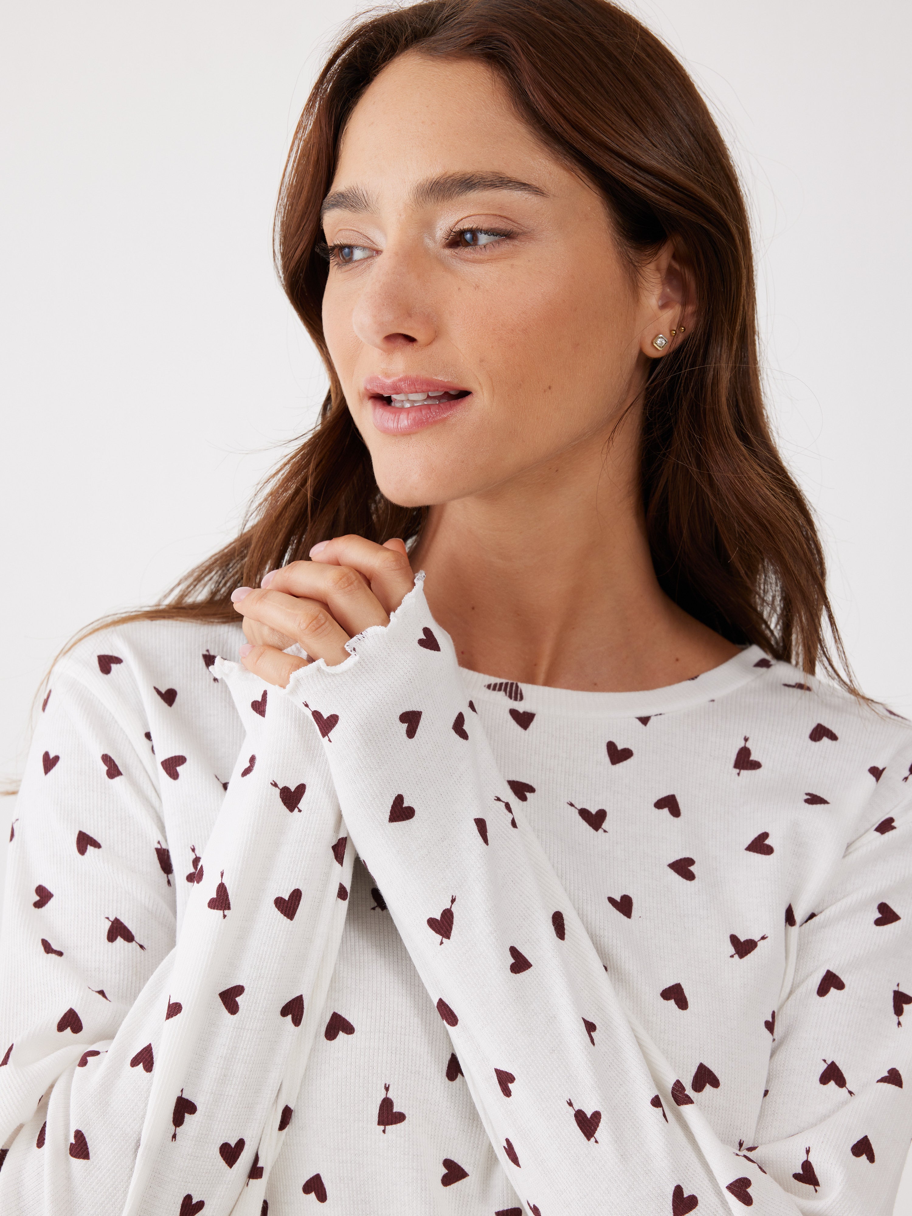 פיג'מה ריב כותנה - שמנת