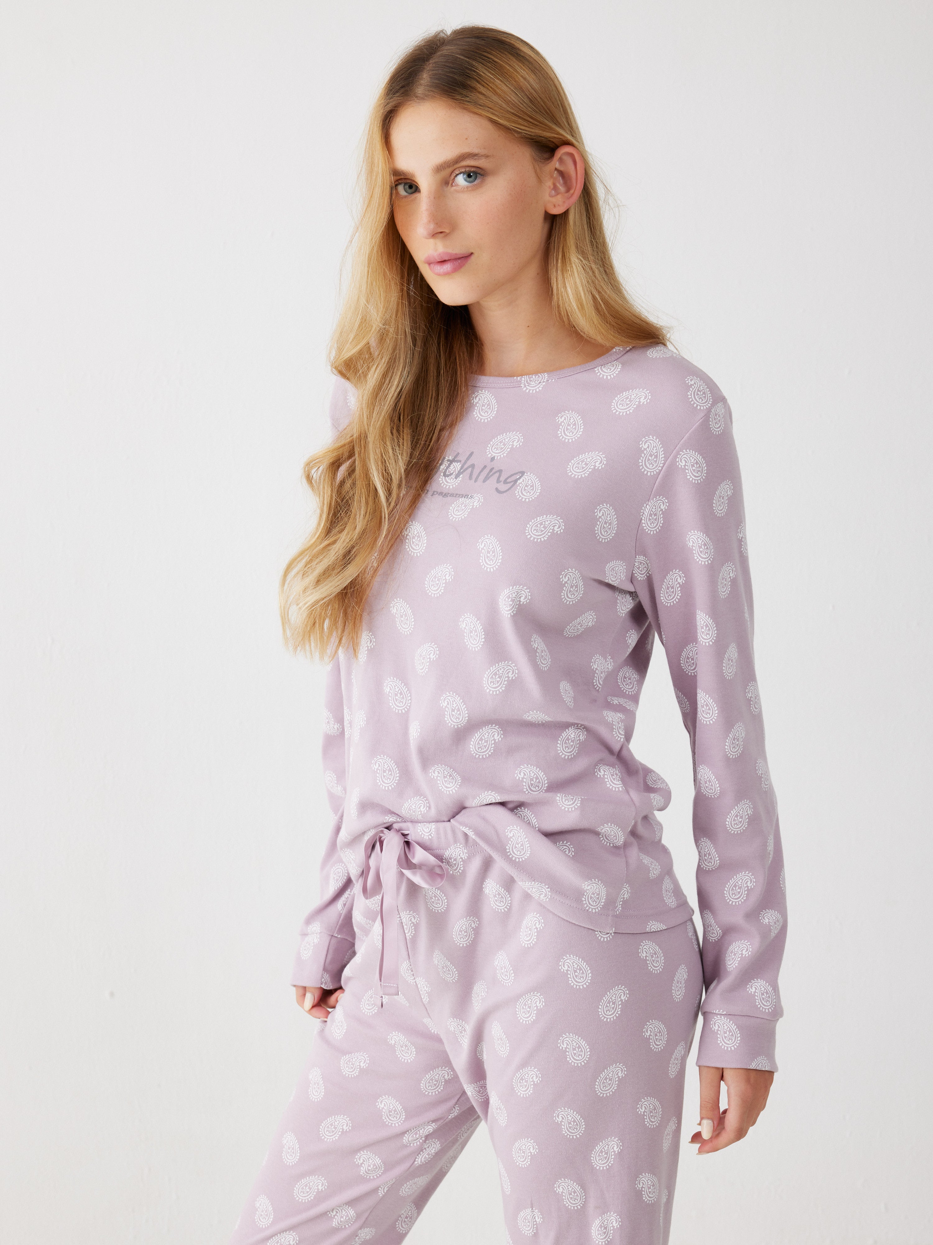 פיג'מה פייזלי אינטרלוק - סגול מעושן