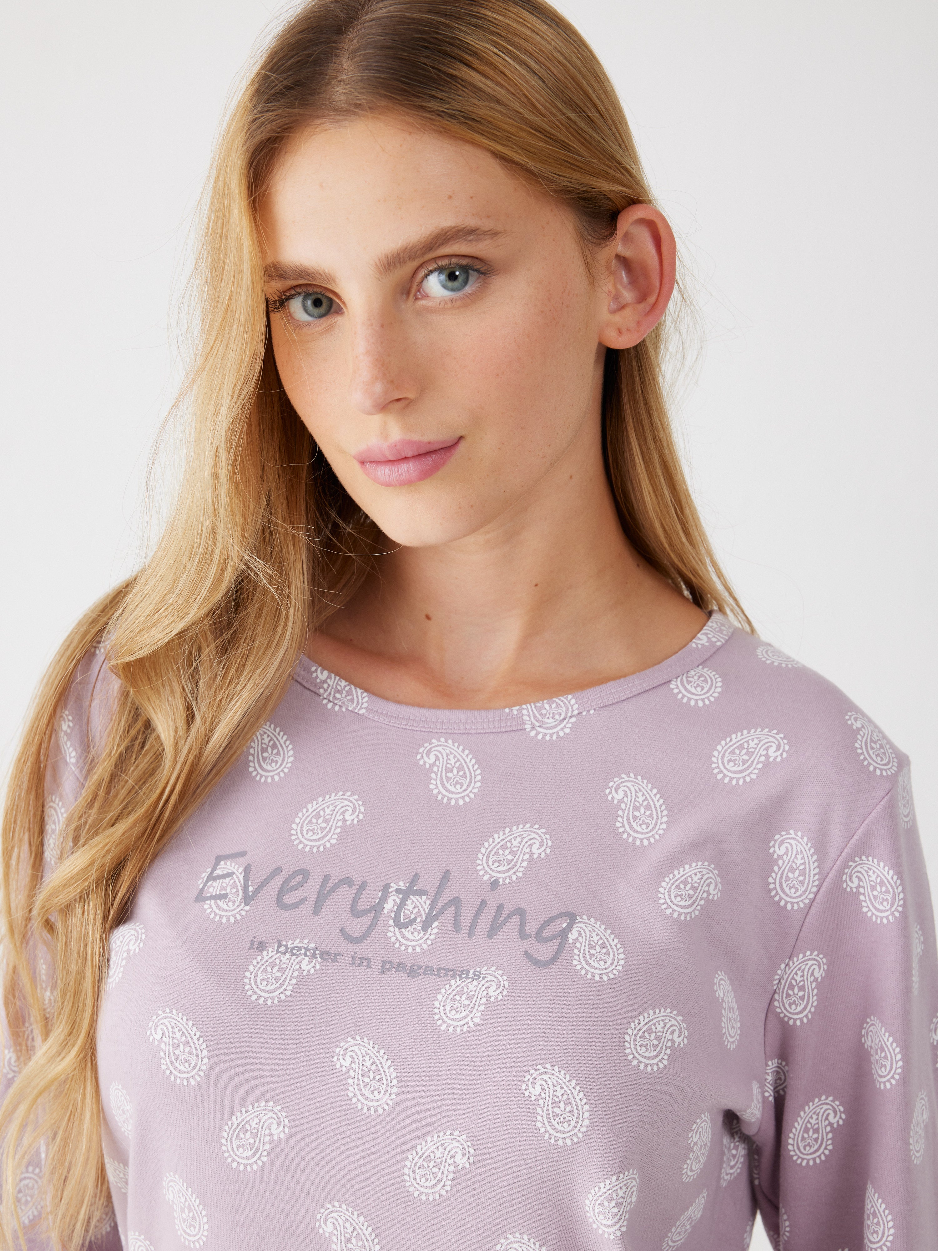 פיג'מה פייזלי אינטרלוק - סגול מעושן