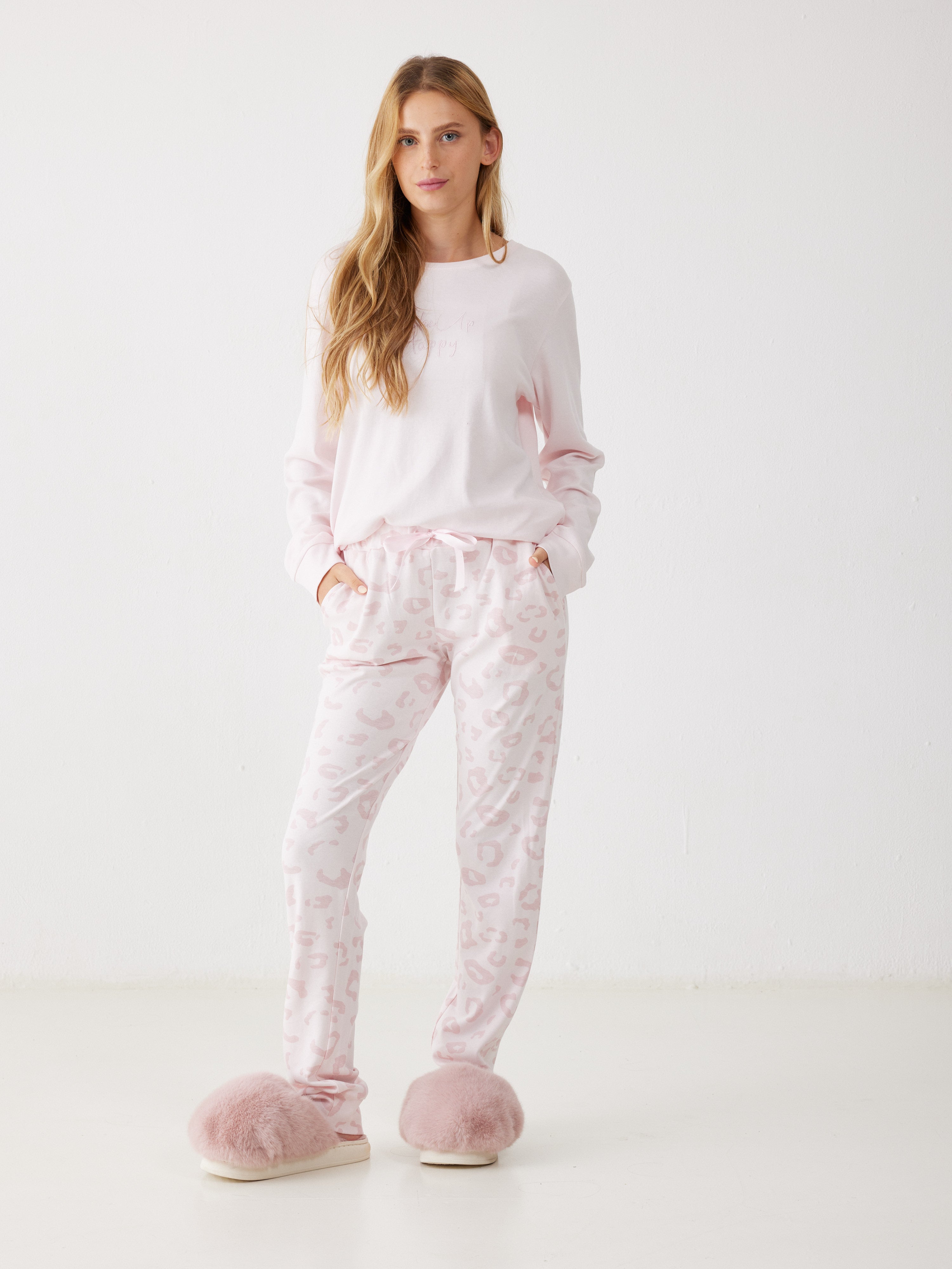 פיג'מה 100% כותנה - ורוד