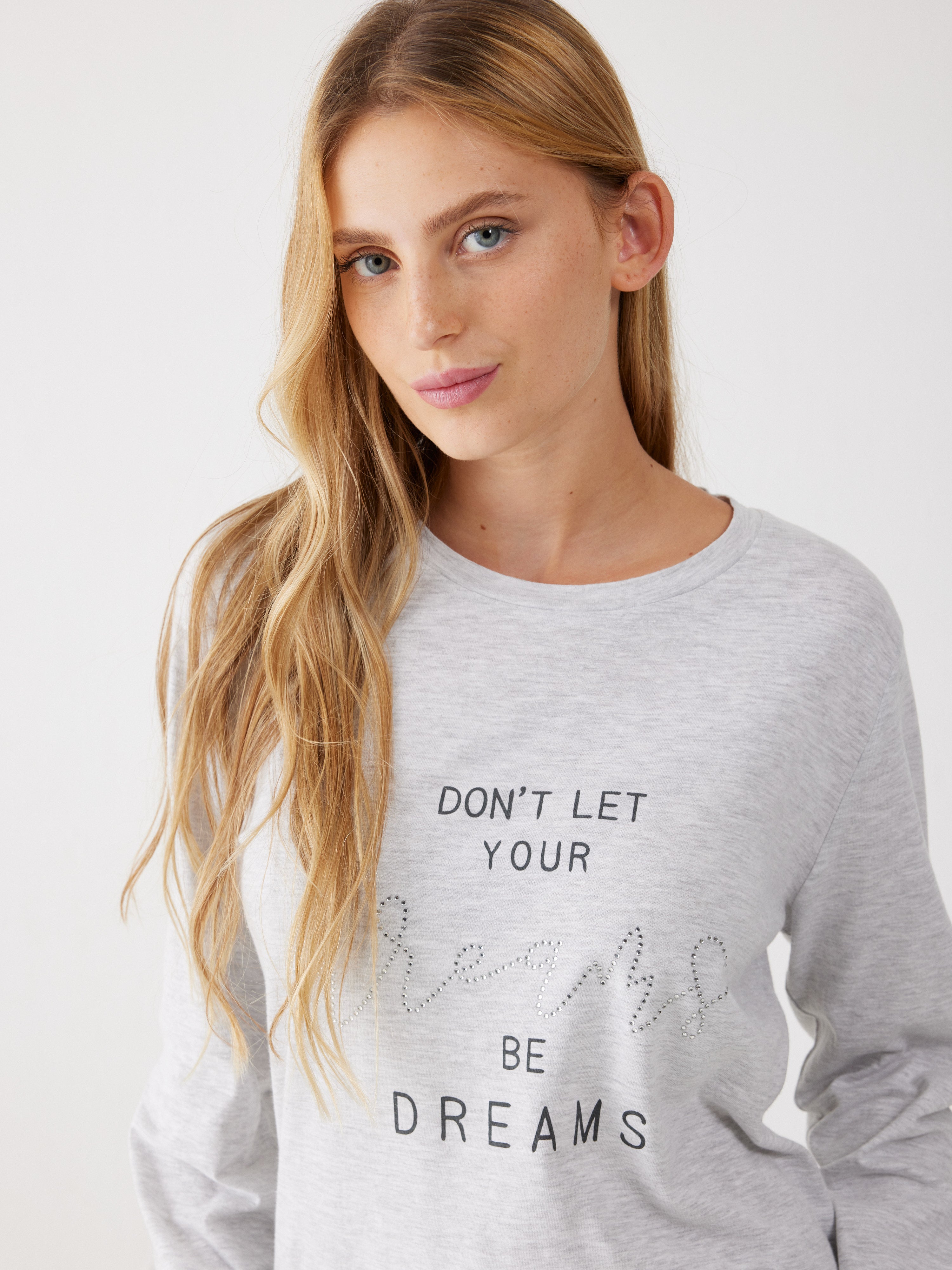 פיג'מה 100% כותנה - אפור מלאנז'