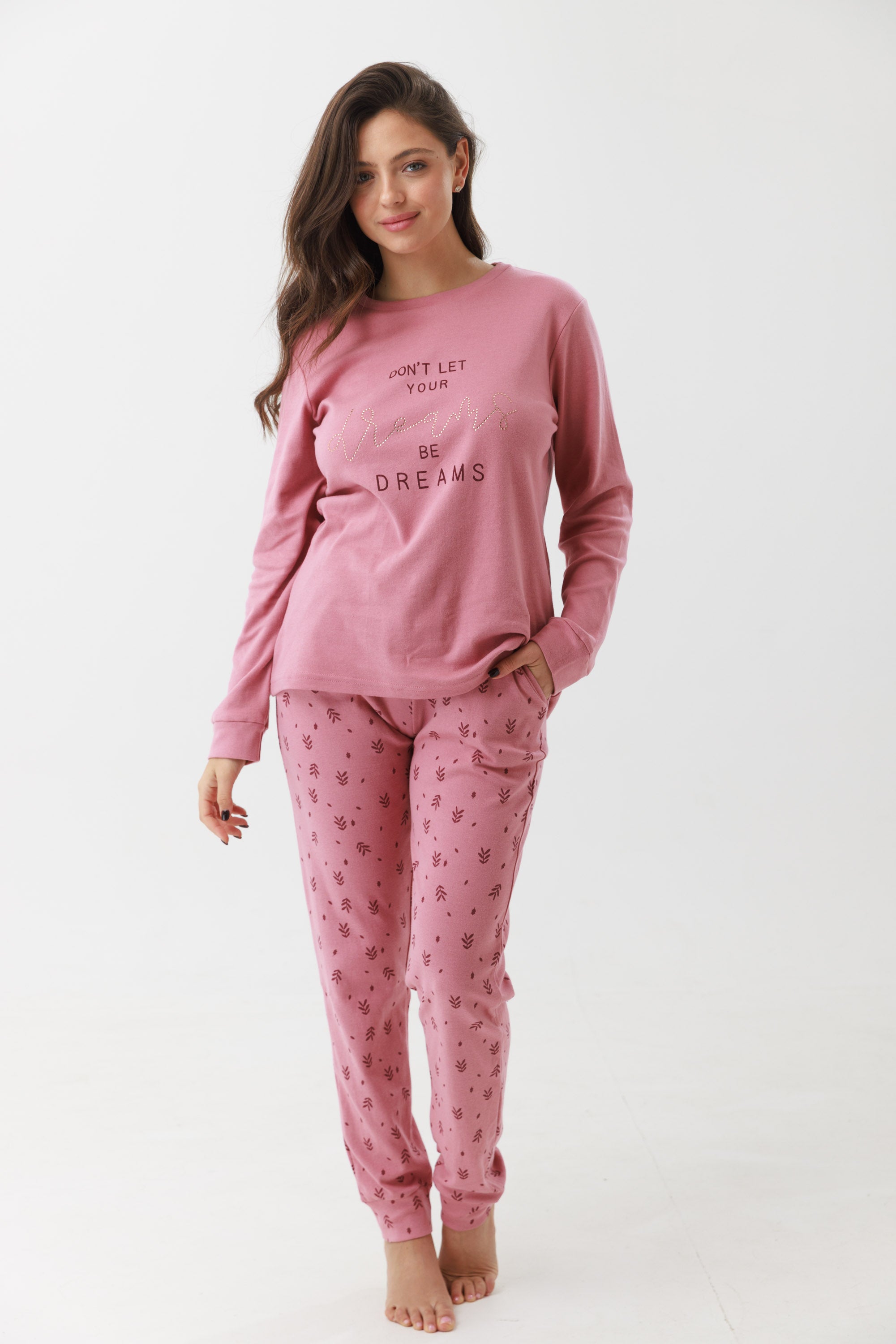 פיג'מה 100% כותנה - ורוד מעושן