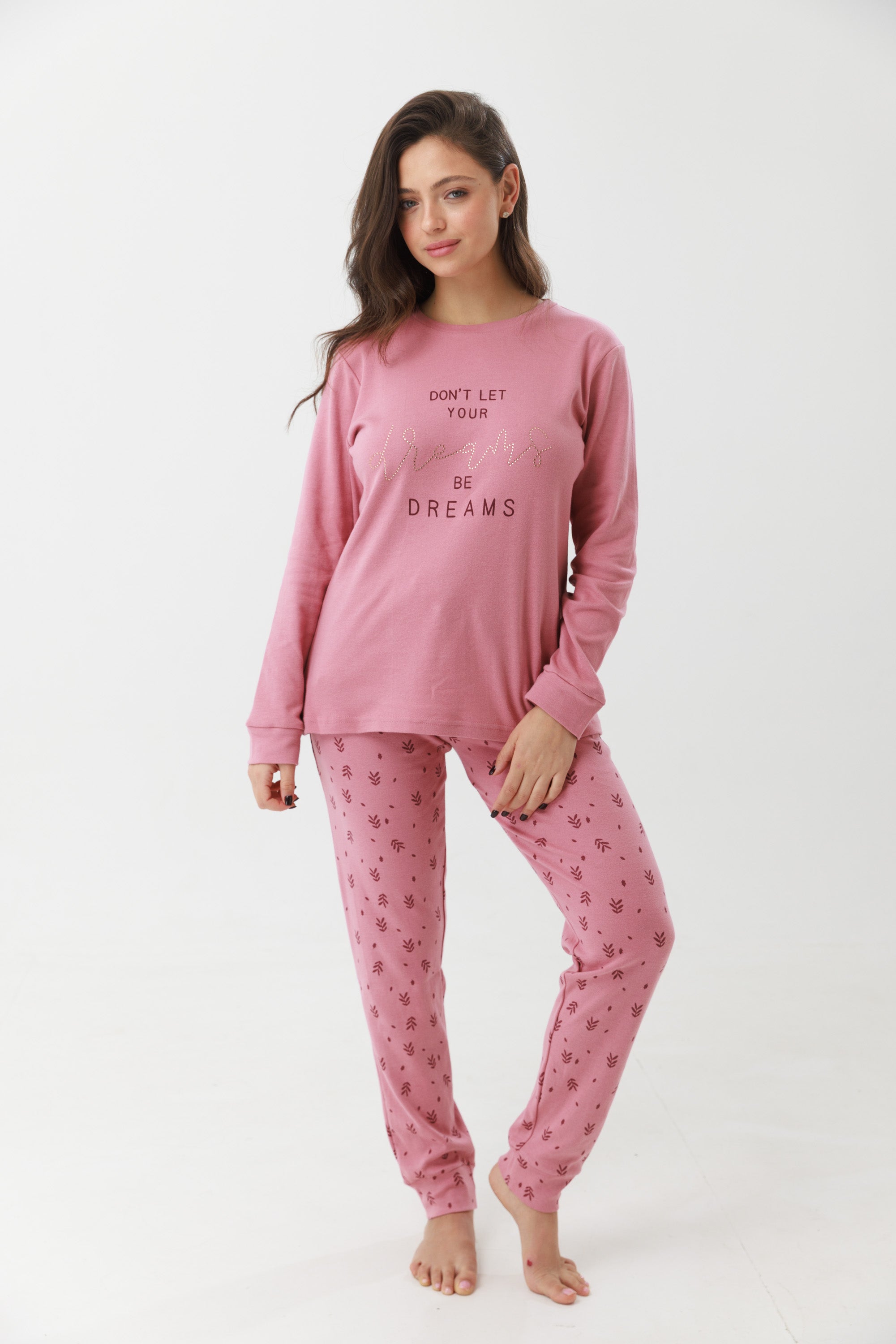 פיג'מה 100% כותנה - ורוד מעושן