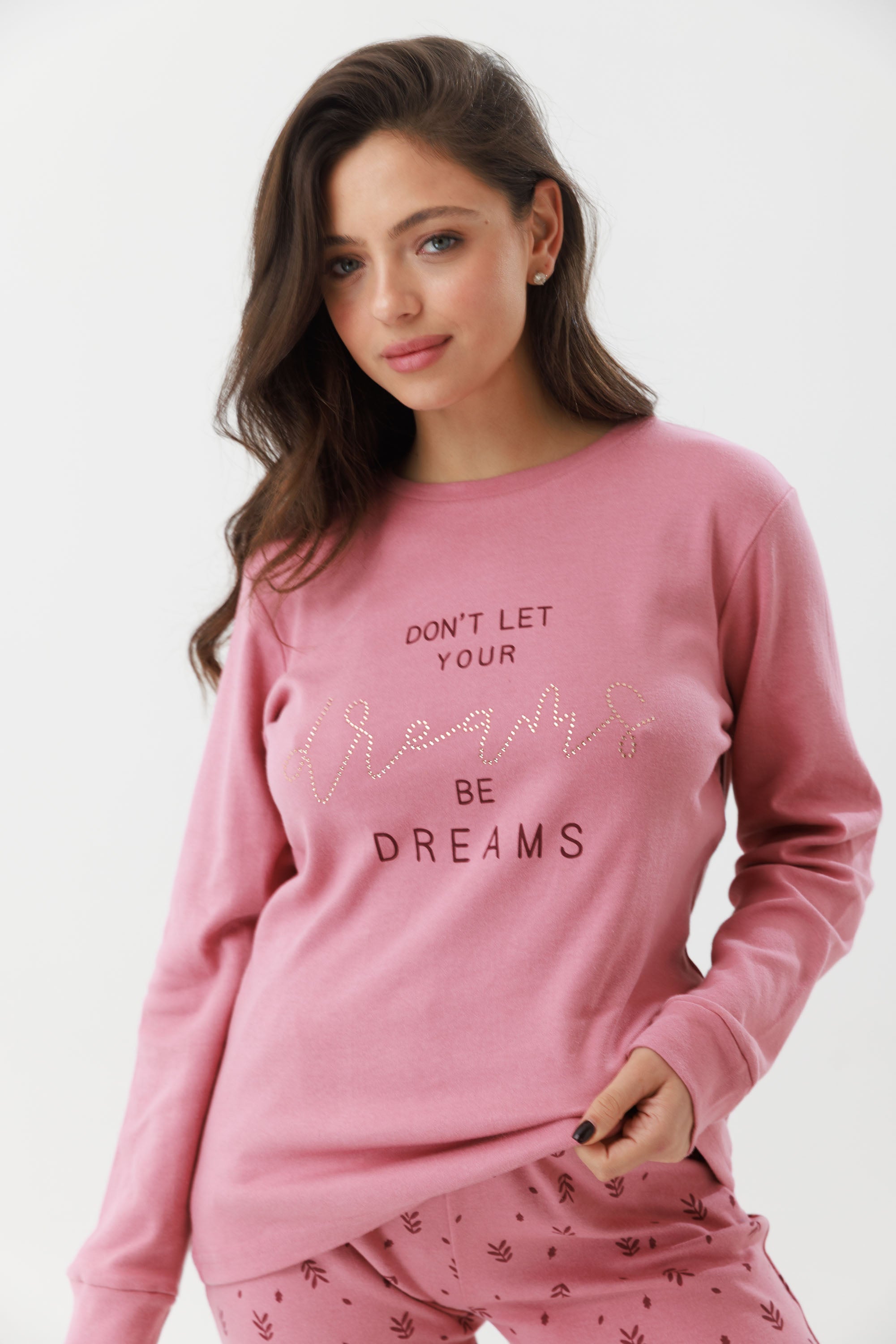 פיג'מה 100% כותנה - ורוד מעושן