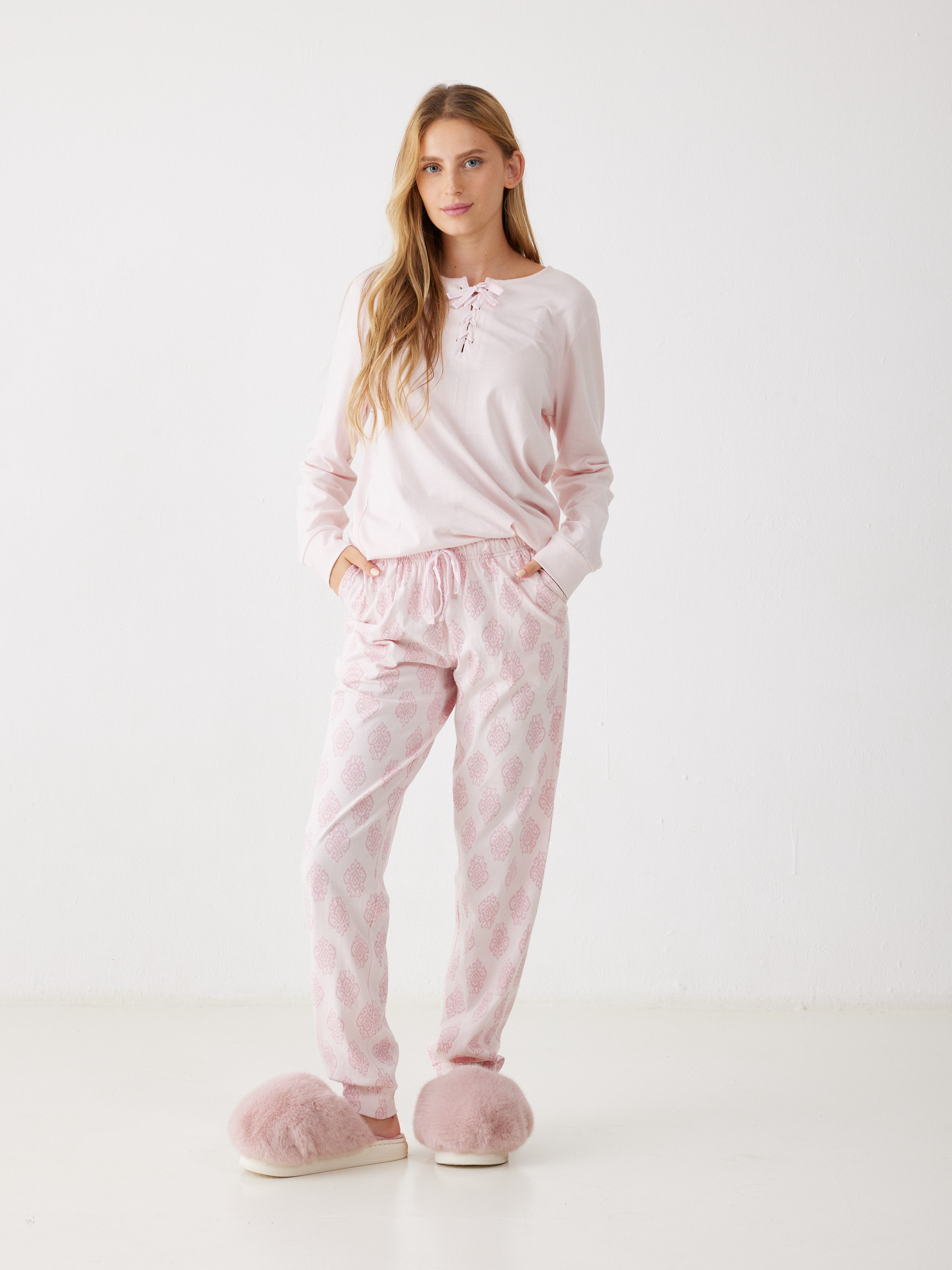 פיג'מה 100% כותנה - ורוד