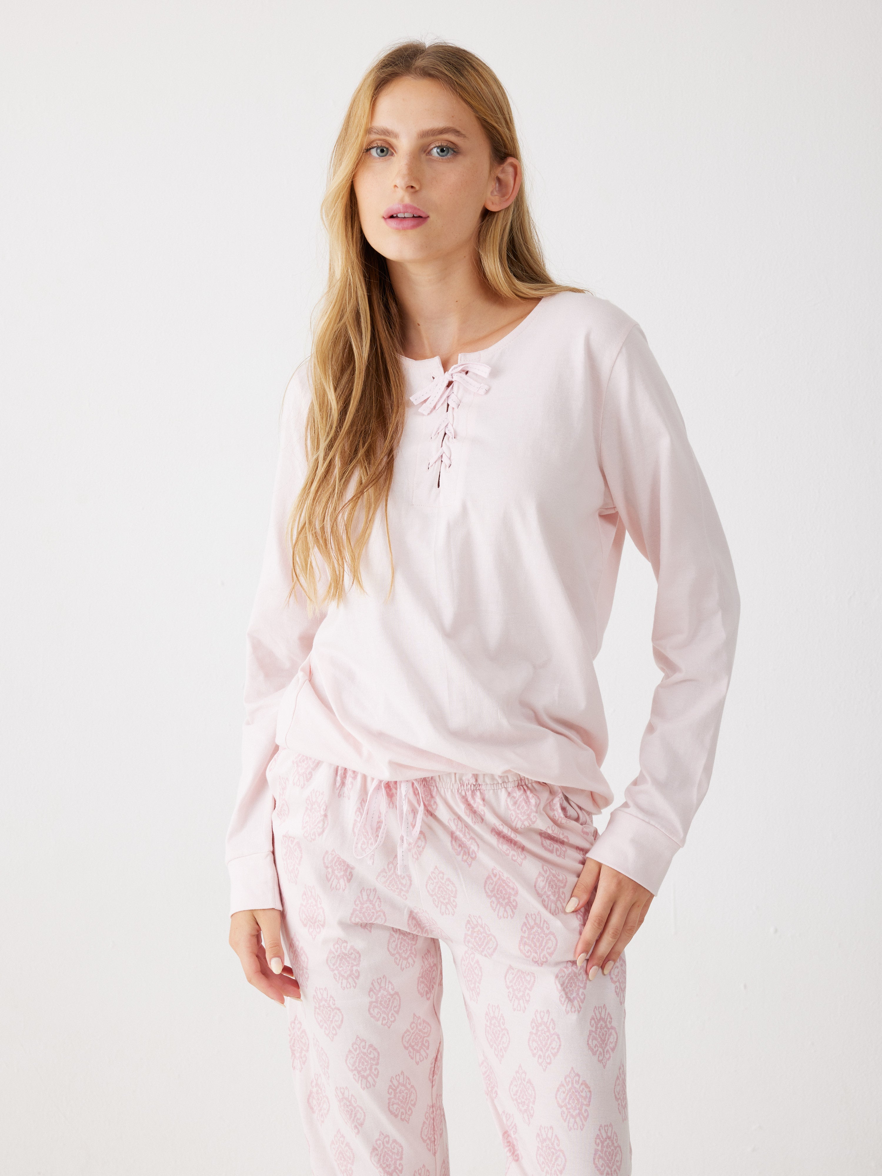 פיג'מה 100% כותנה - ורוד