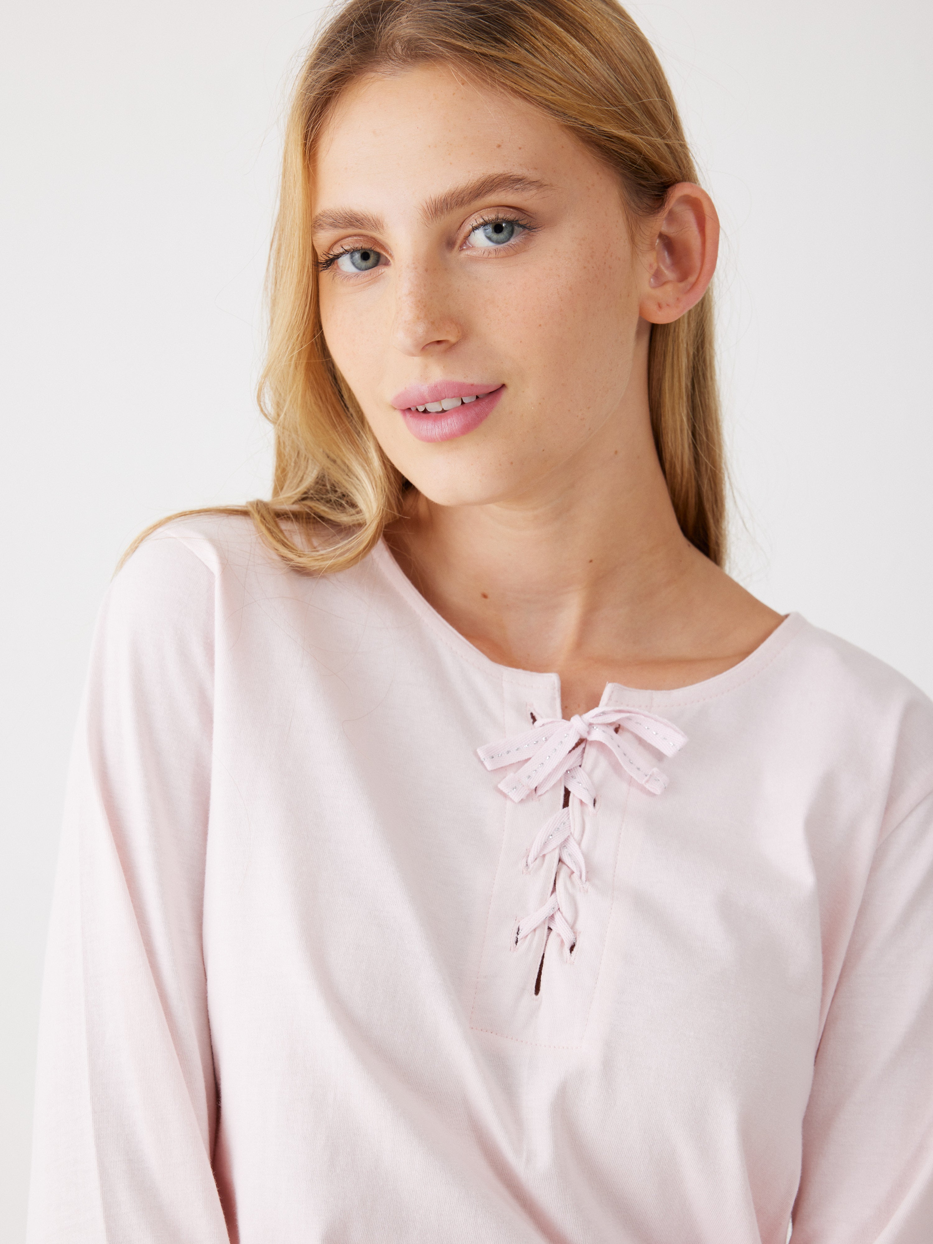 פיג'מה 100% כותנה - ורוד