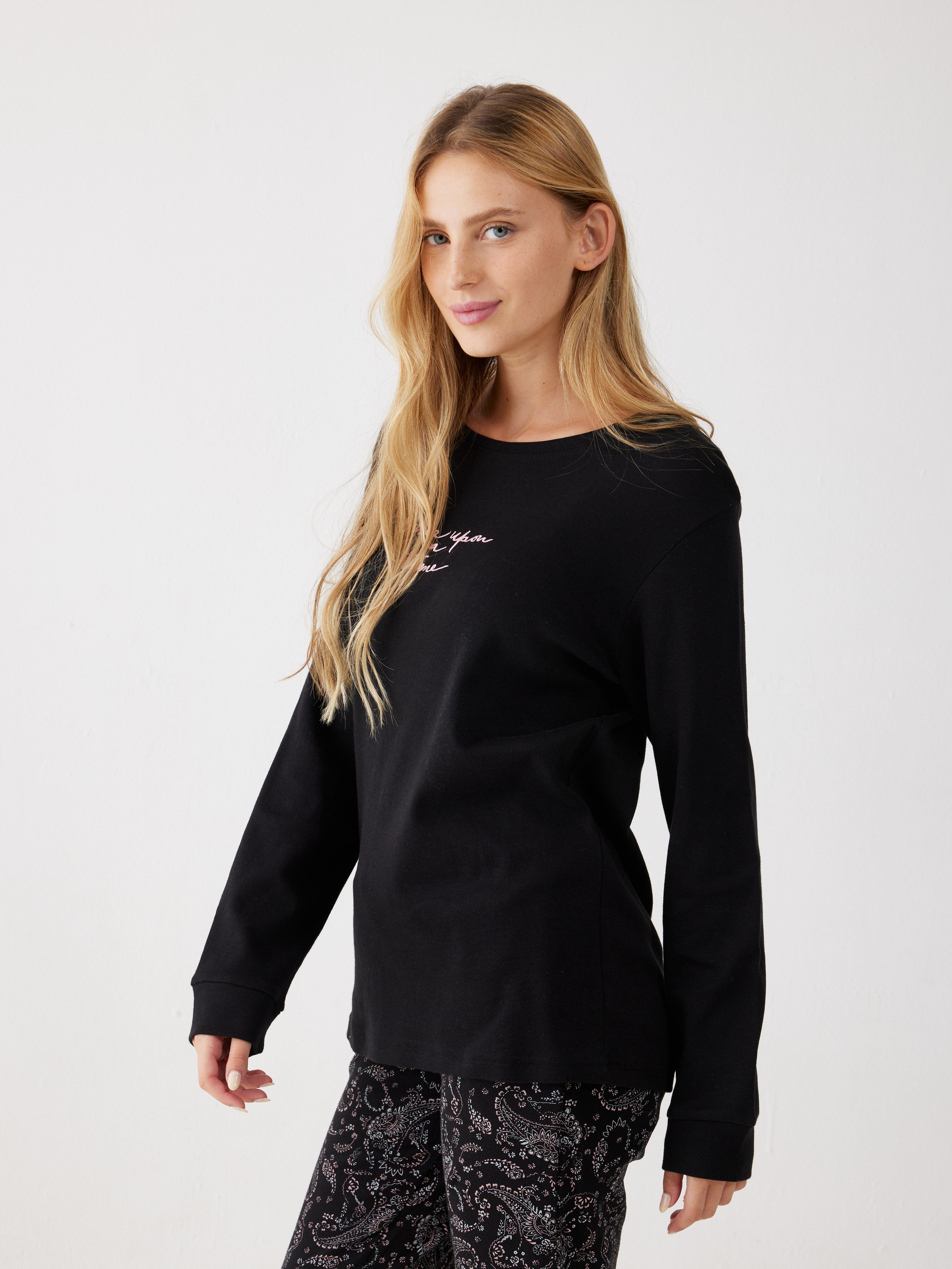 פיג'מה 100% כותנה - שחור