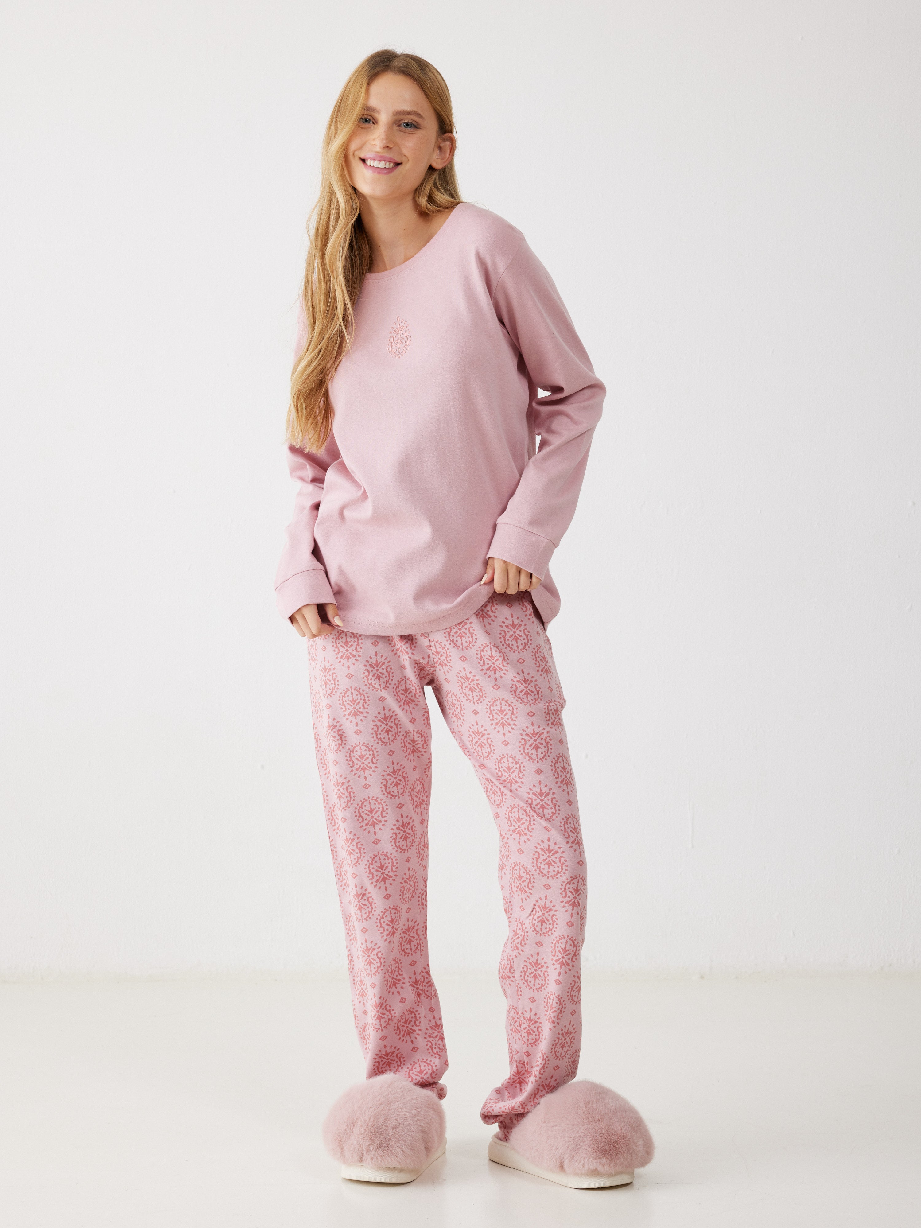 פיג'מה 100% כותנה - ורוד מעושן