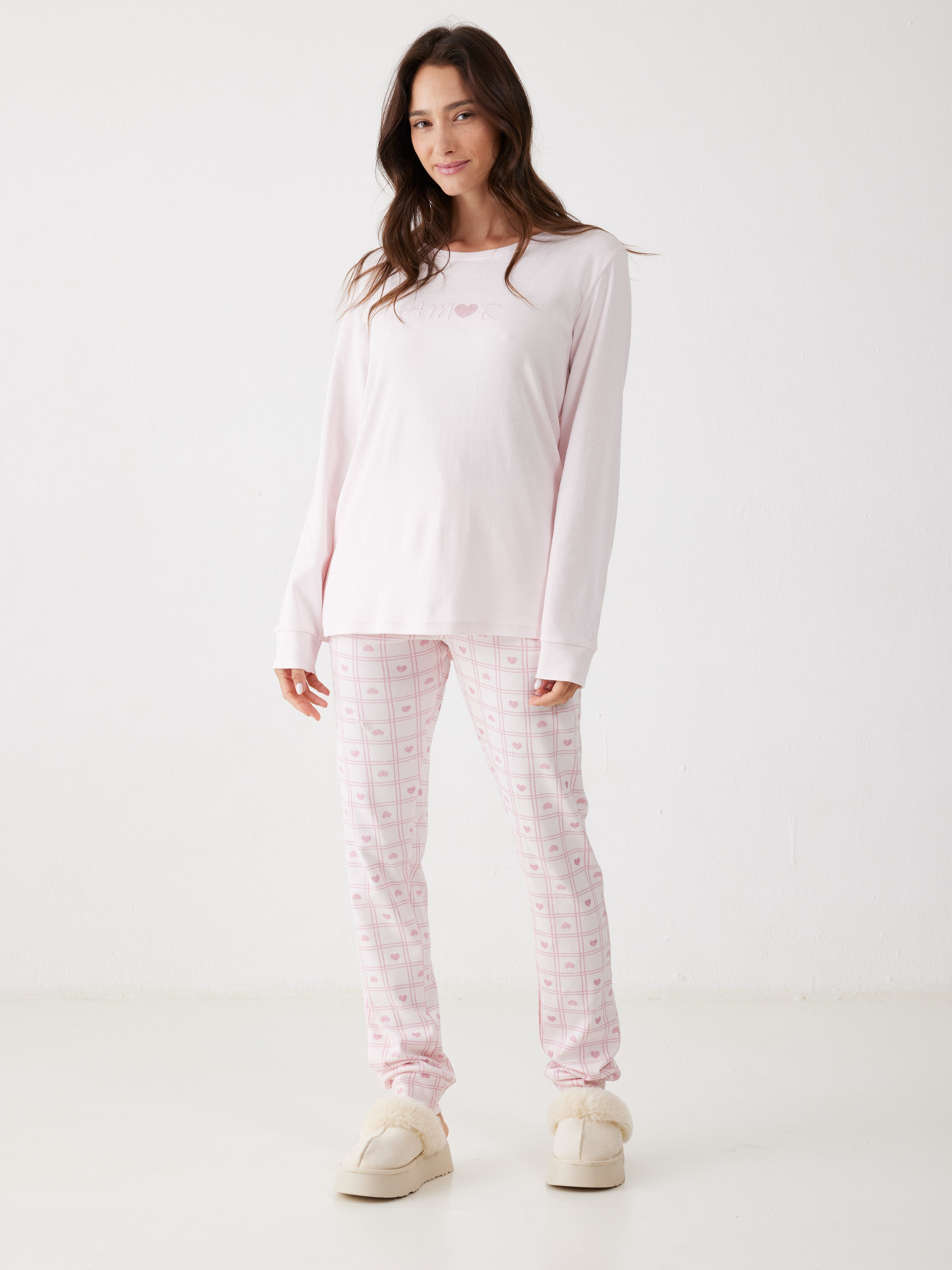 פיג'מה 100% כותנה - ורוד