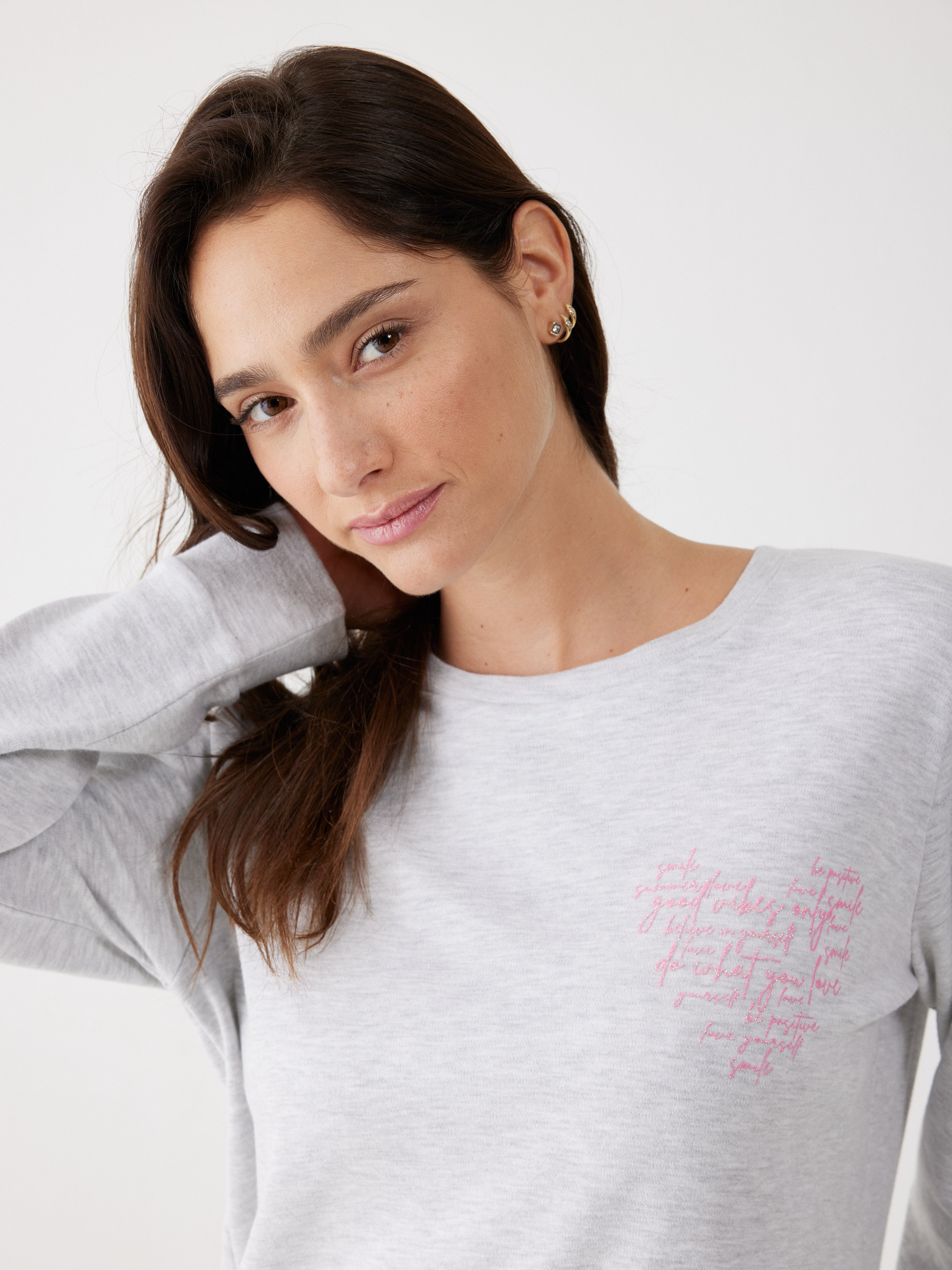 פיג'מה 100% כותנה - אפור מלאנז'