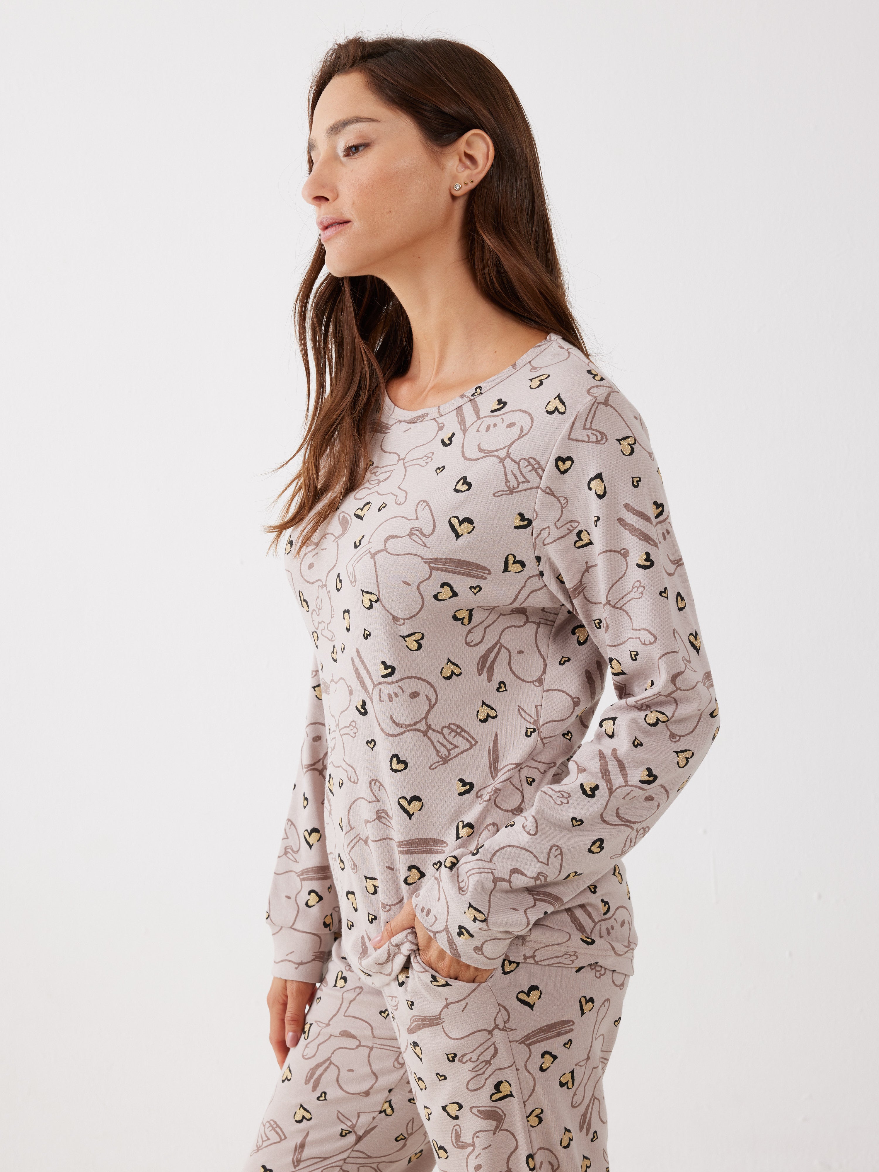 פיג'מה סנופי אינטרלוק - צבע חול