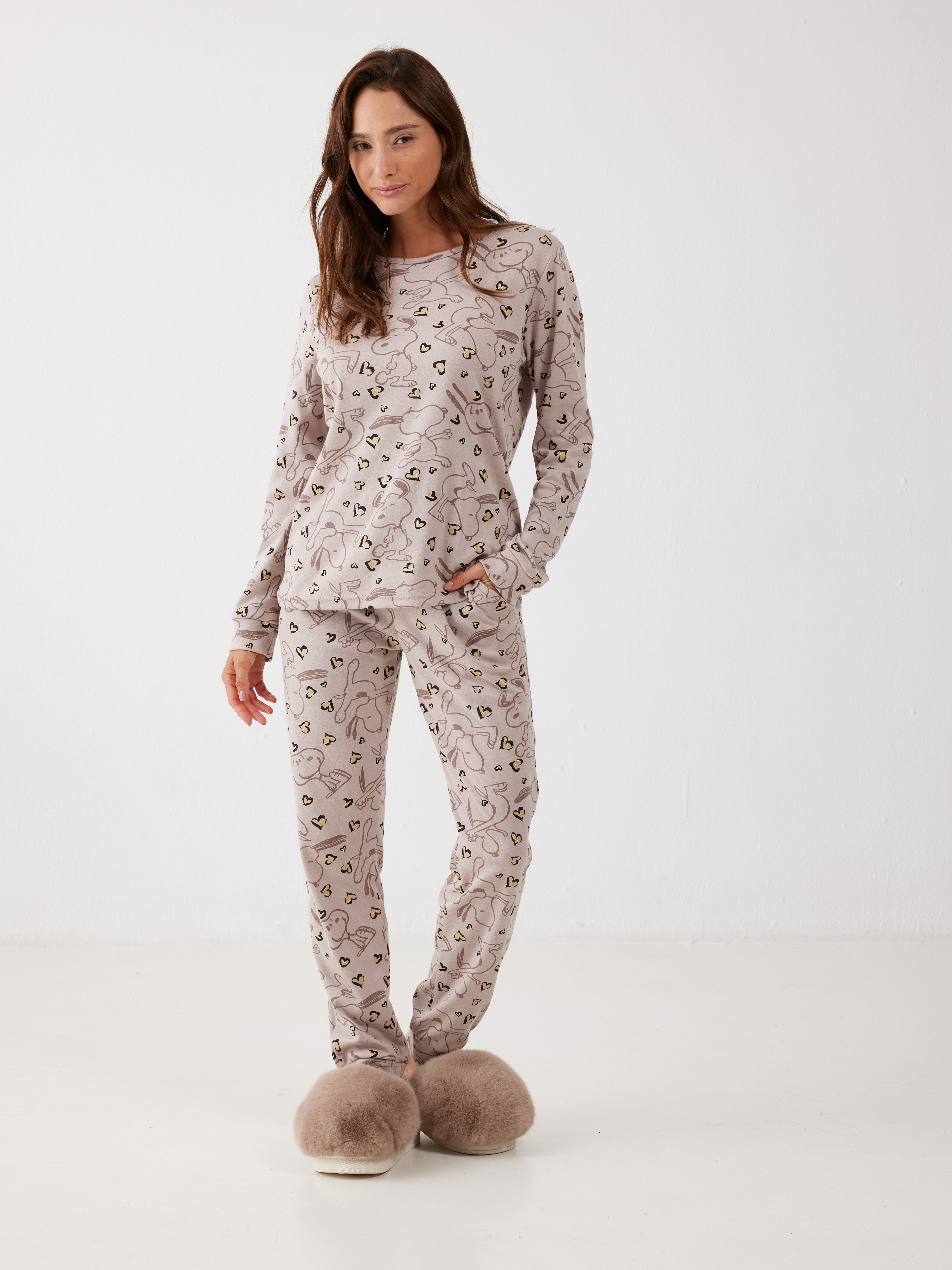 פיג'מה סנופי אינטרלוק - צבע חול