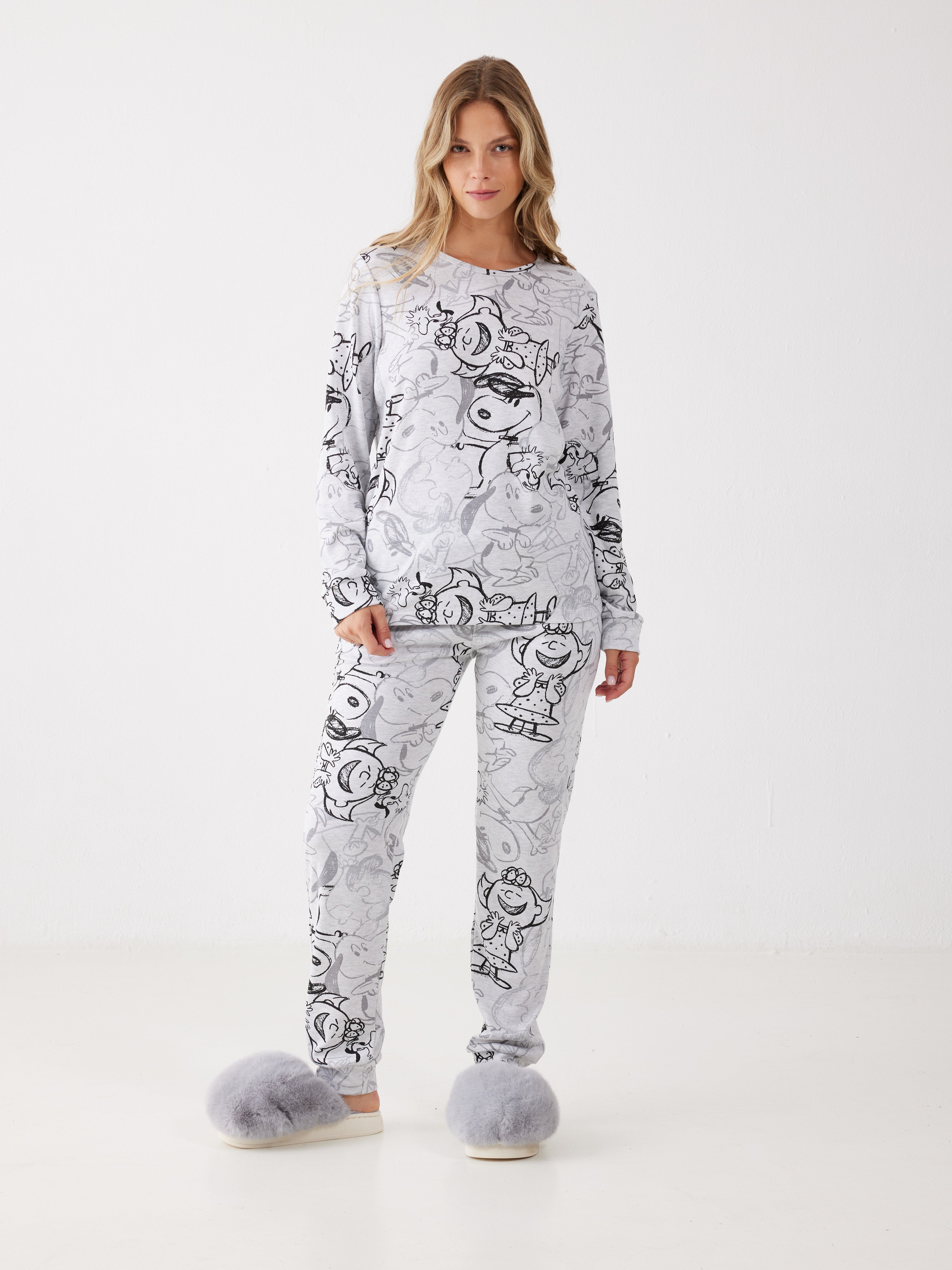 פיג'מה סנופי אינטרלוק - אפור מלאנז