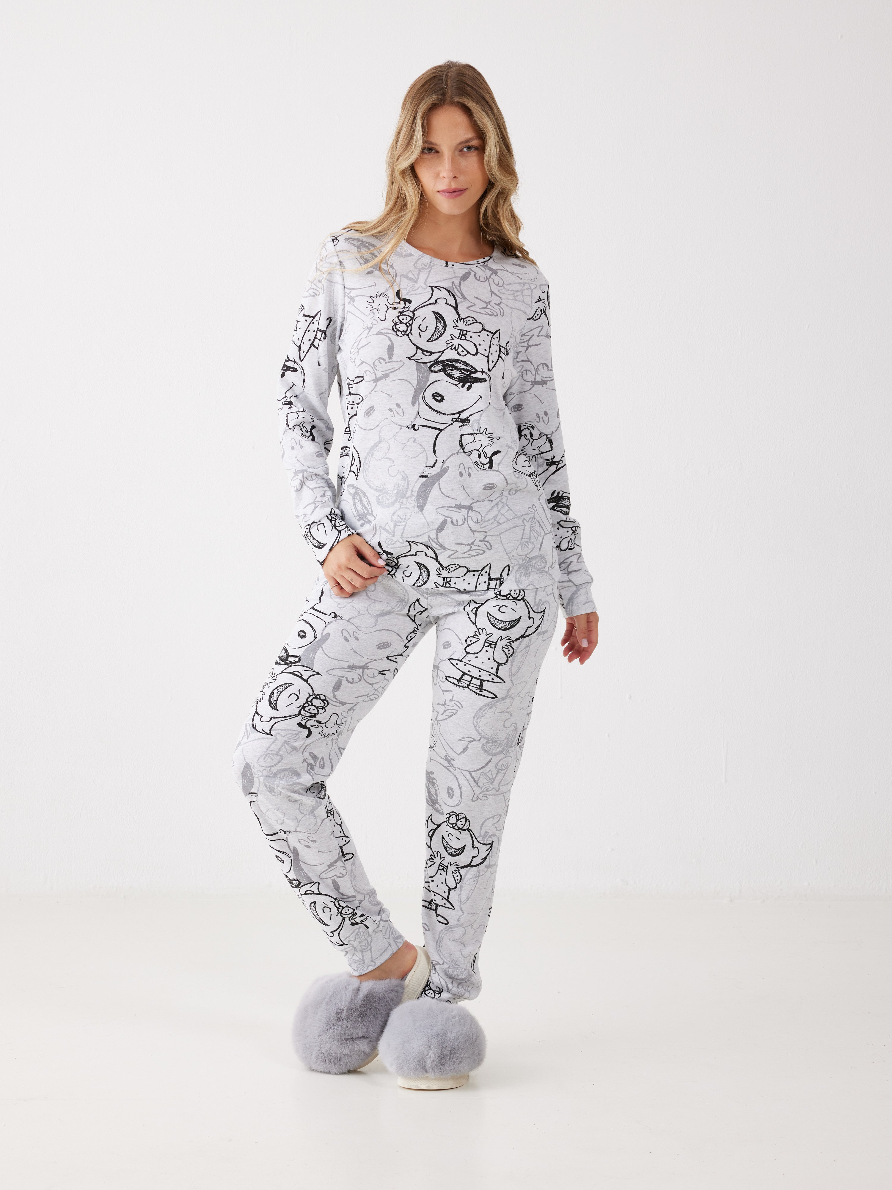 פיג'מה סנופי אינטרלוק - אפור מלאנז