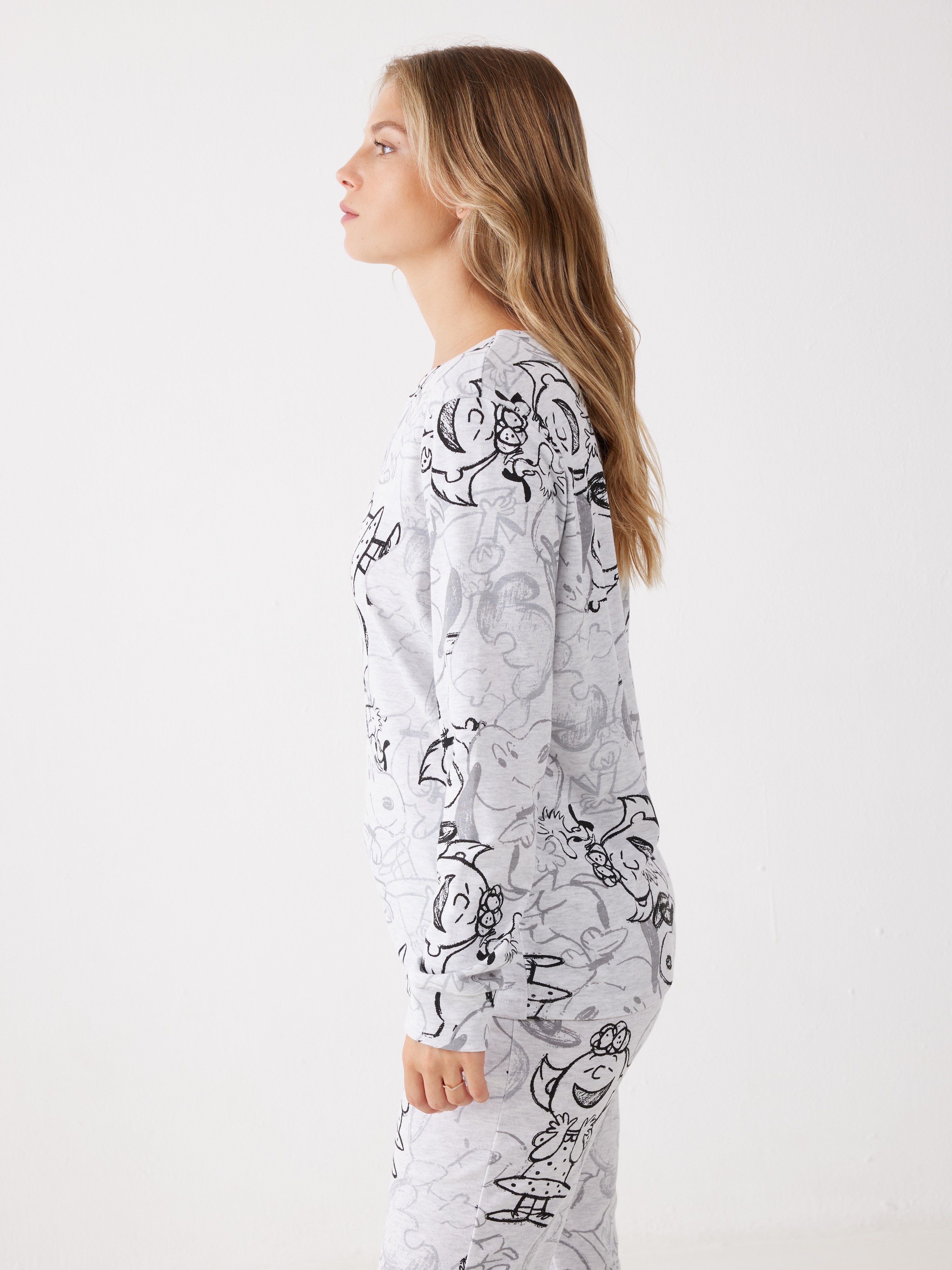 פיג'מה סנופי אינטרלוק - אפור מלאנז