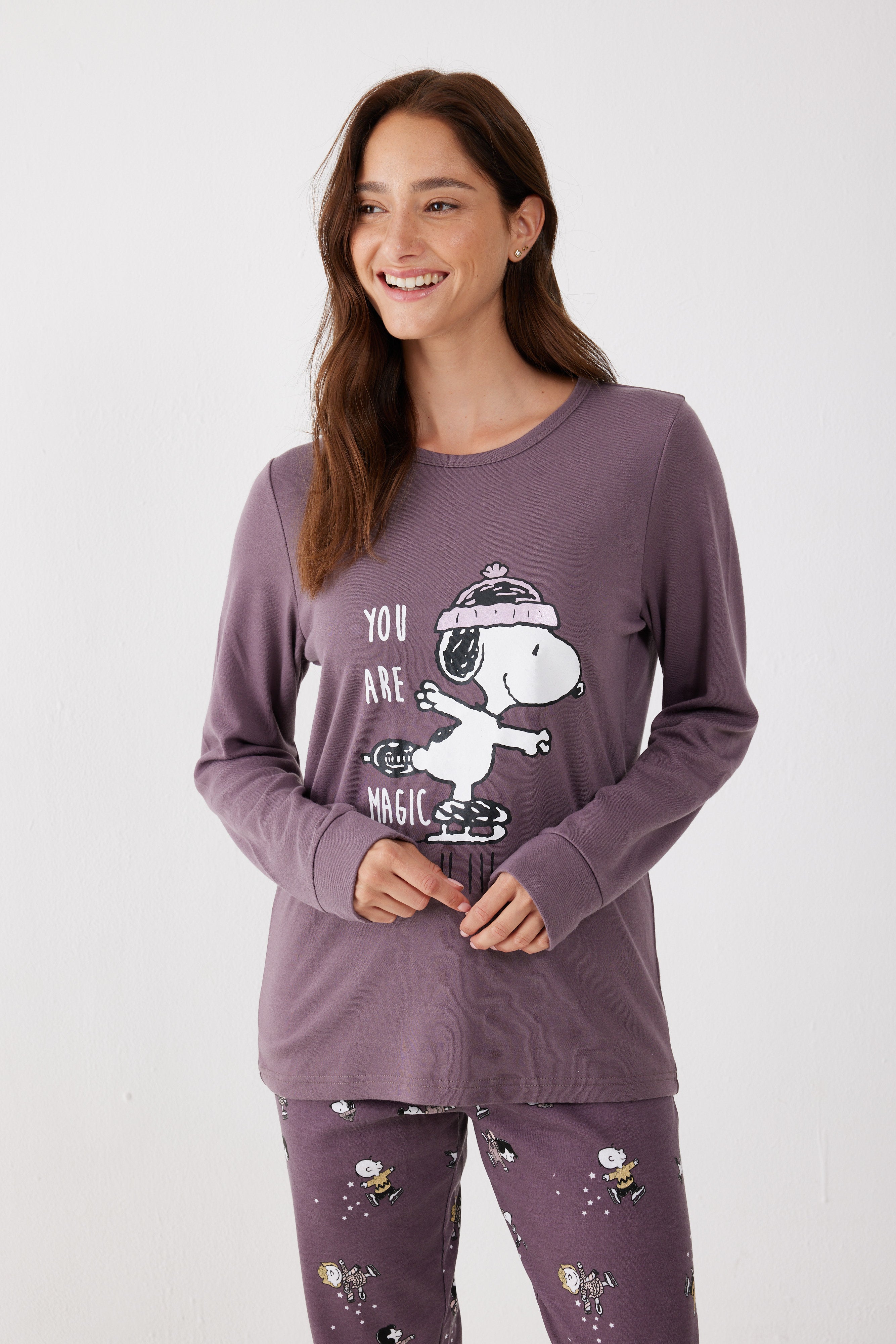 פיג'מה סנופי אינטרלוק - סגול