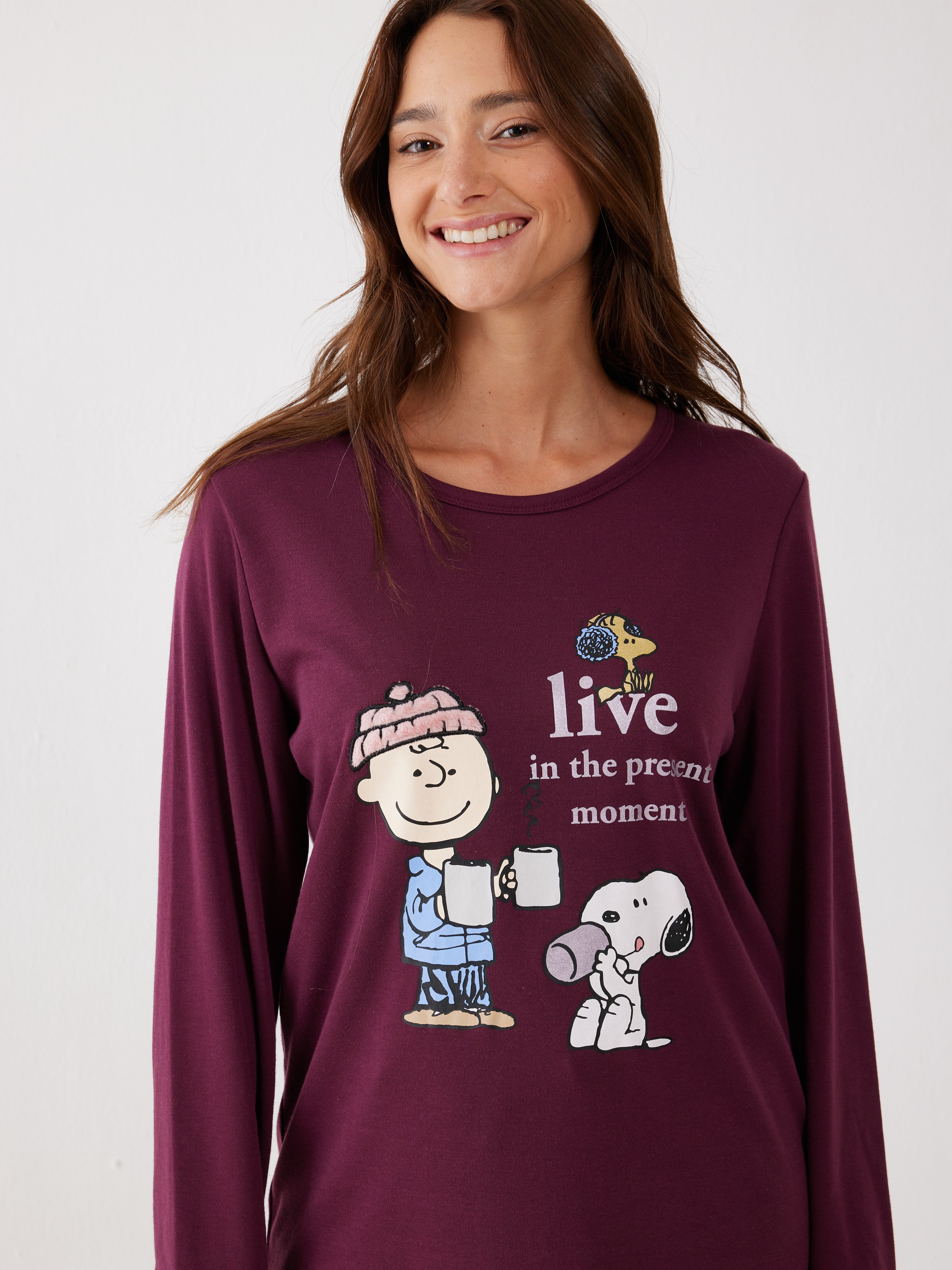 פיג'מה סנופי אינטרלוק - בורדו