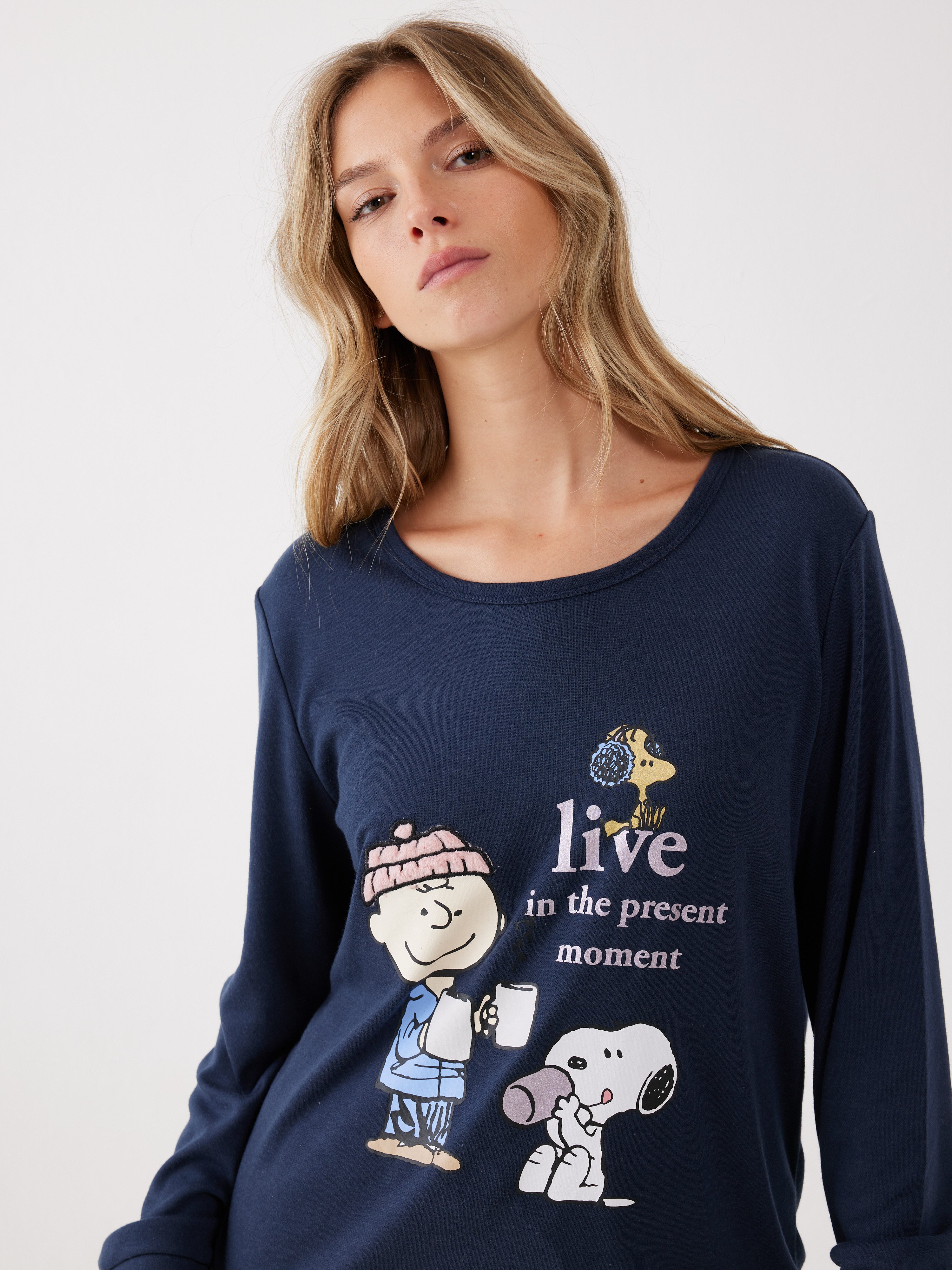 פיג'מה סנופי אינטרלוק - כחול נייבי