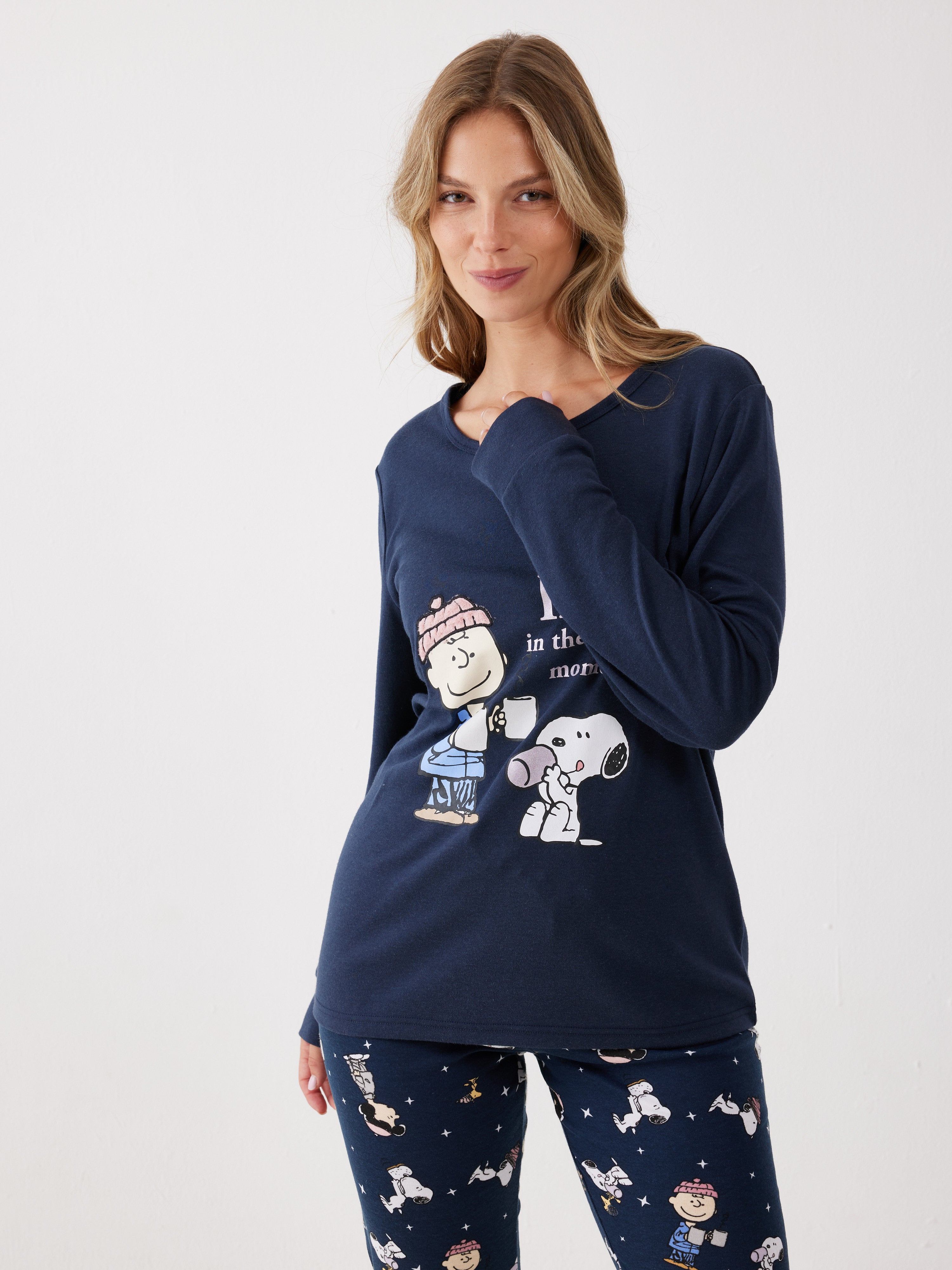 פיג'מה סנופי אינטרלוק - כחול נייבי