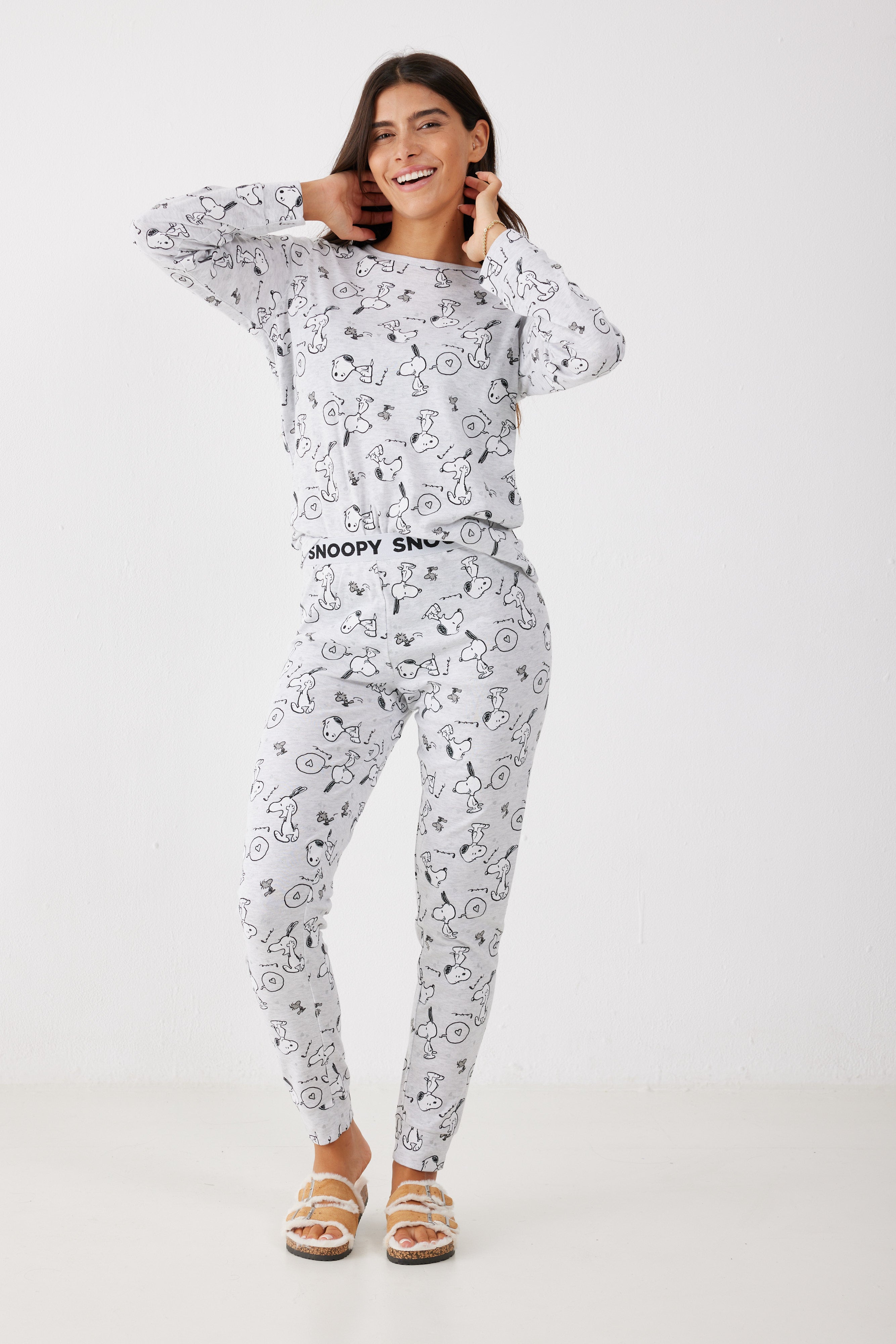 פיג'מה סנופי אינטרלוק - אפור מלאנז