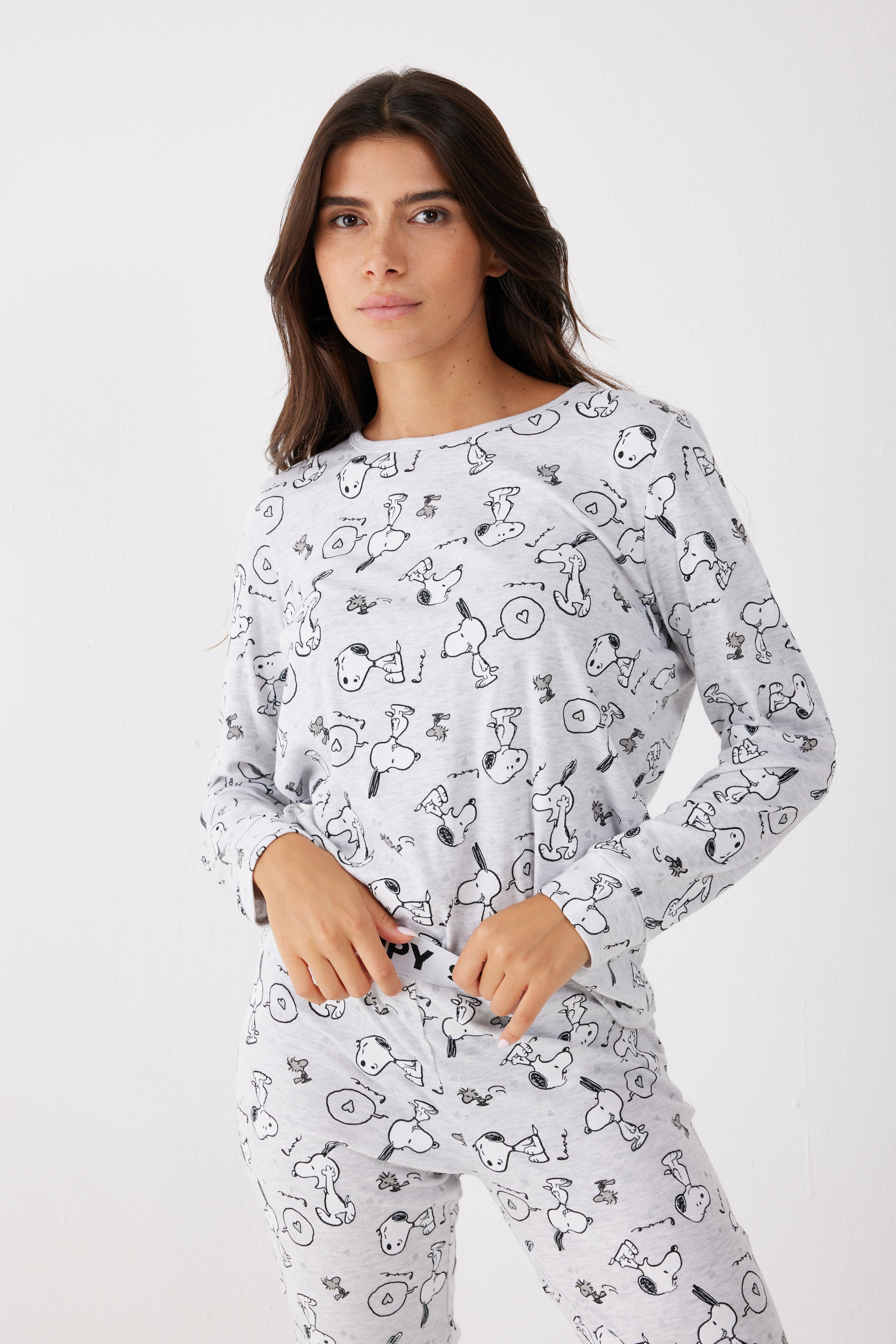 פיג'מה סנופי אינטרלוק - אפור מלאנז