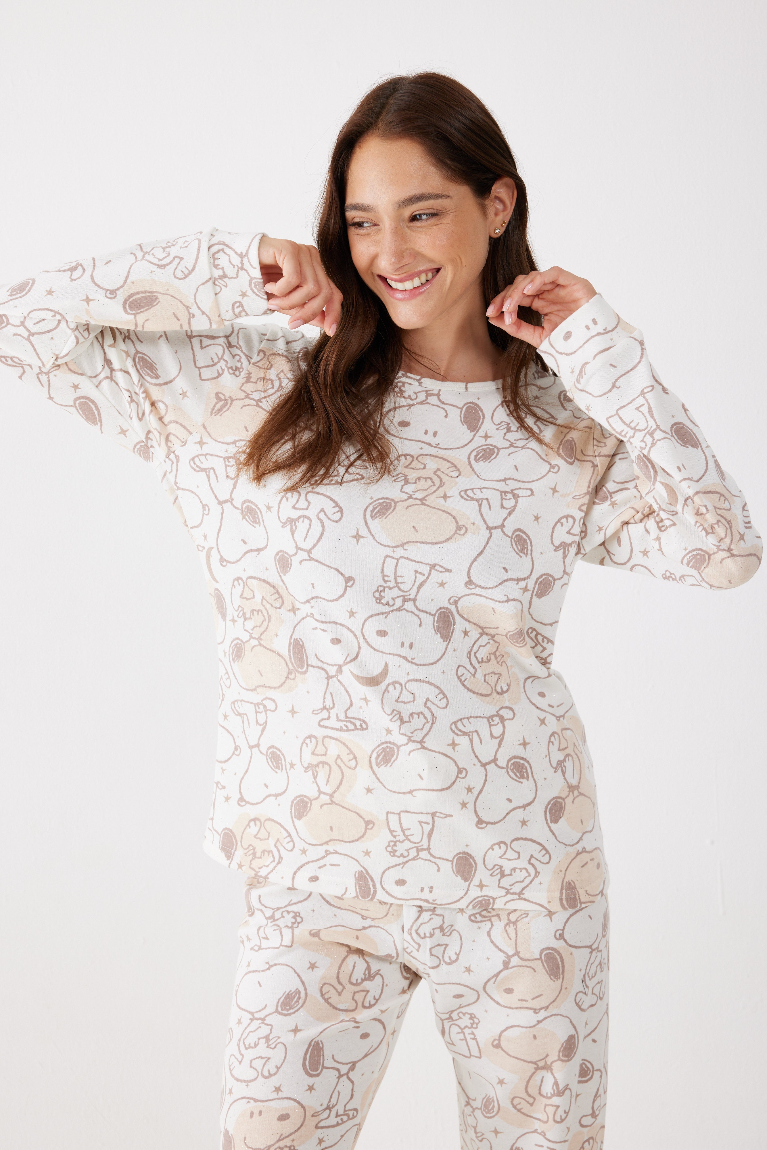 סט פיג'מה סנופי אינטרלוק - בז**