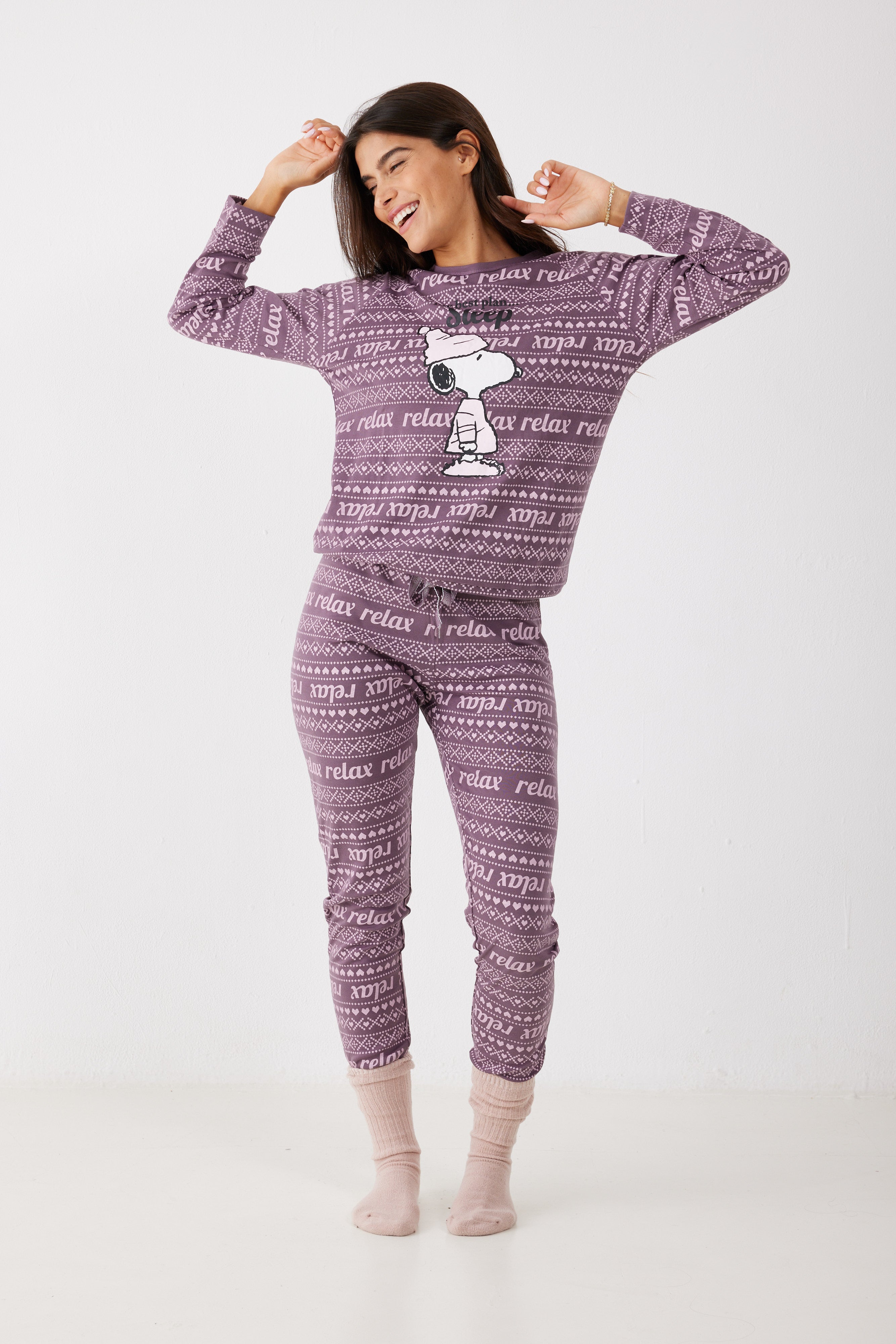 פיג'מה סנופי אינטרלוק - סגול**